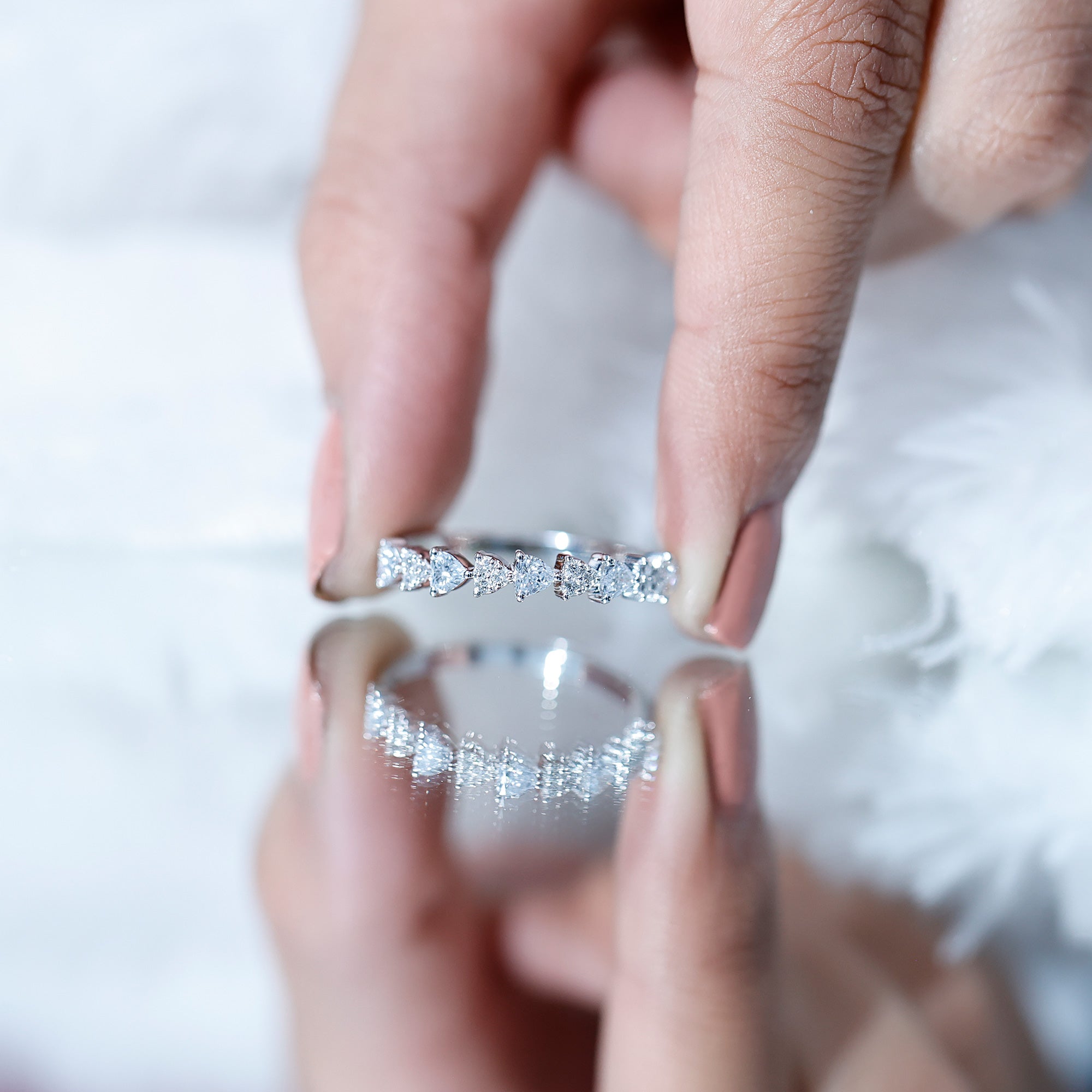Simulated Diamond Heart Shape Half Eternity Ring AAAA - Rosec Jewels