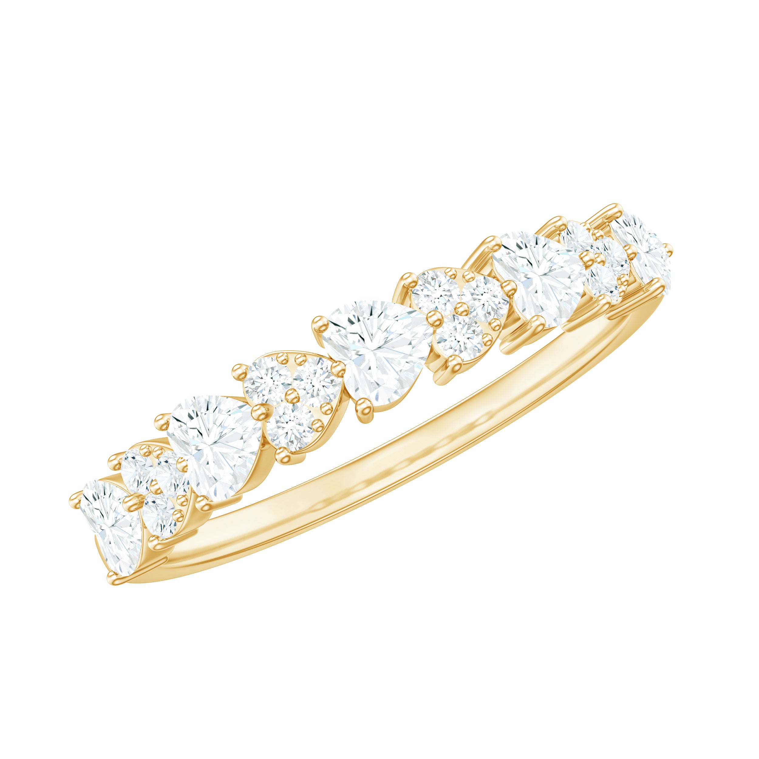 Simulated Diamond Heart Shape Half Eternity Ring AAAA - Rosec Jewels