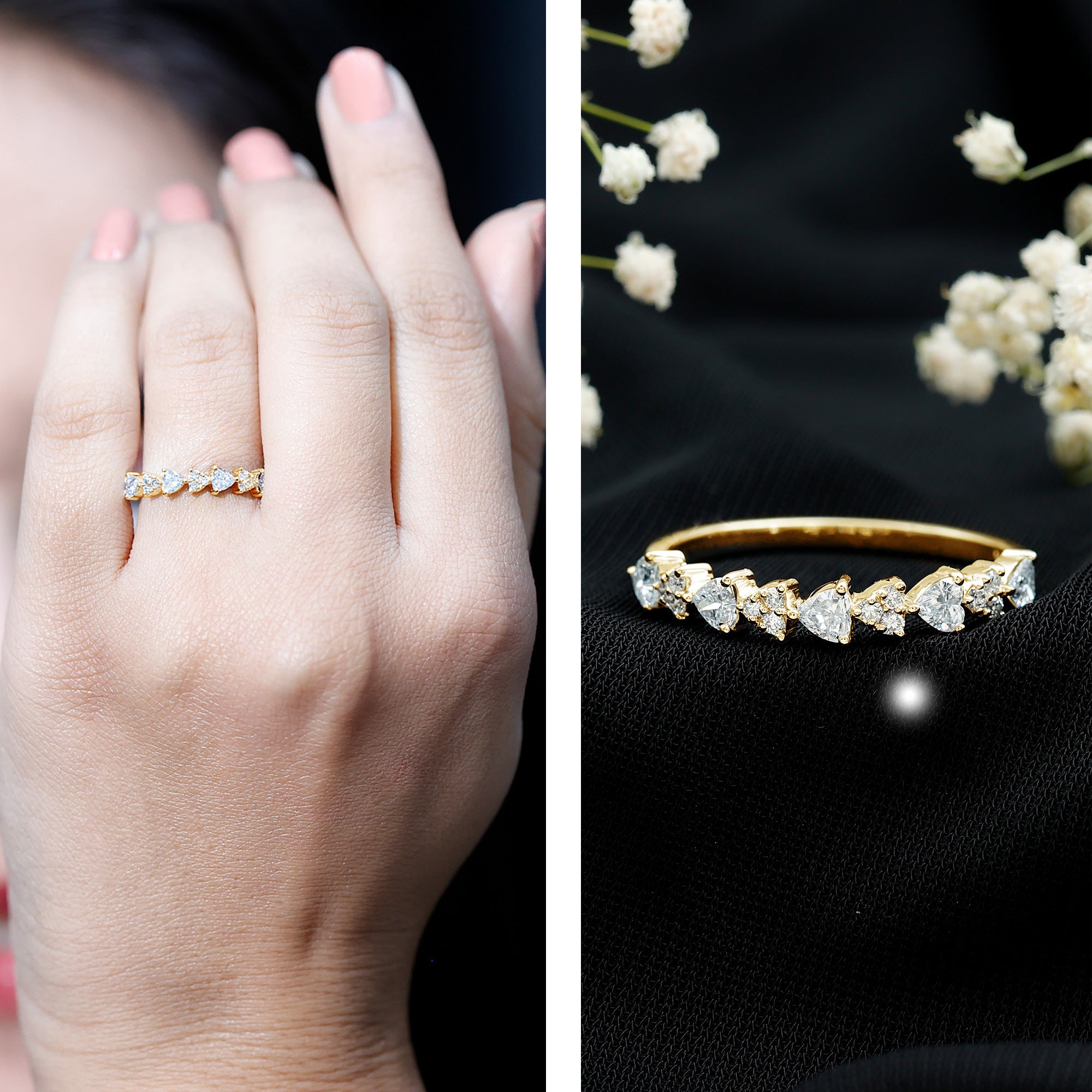Simulated Diamond Heart Shape Half Eternity Ring AAAA - Rosec Jewels