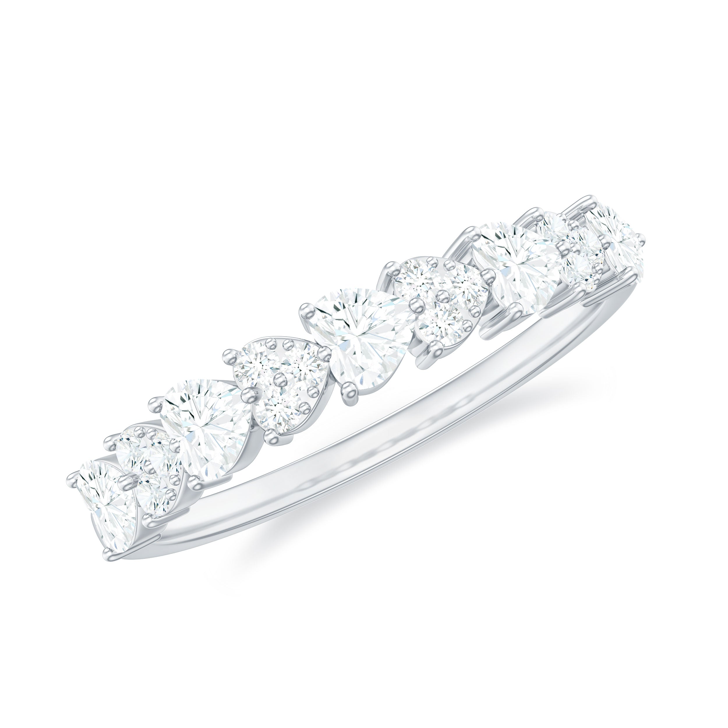 Heart Shaped Moissanite Half Eternity Band Ring D-VS1 - Rosec Jewels