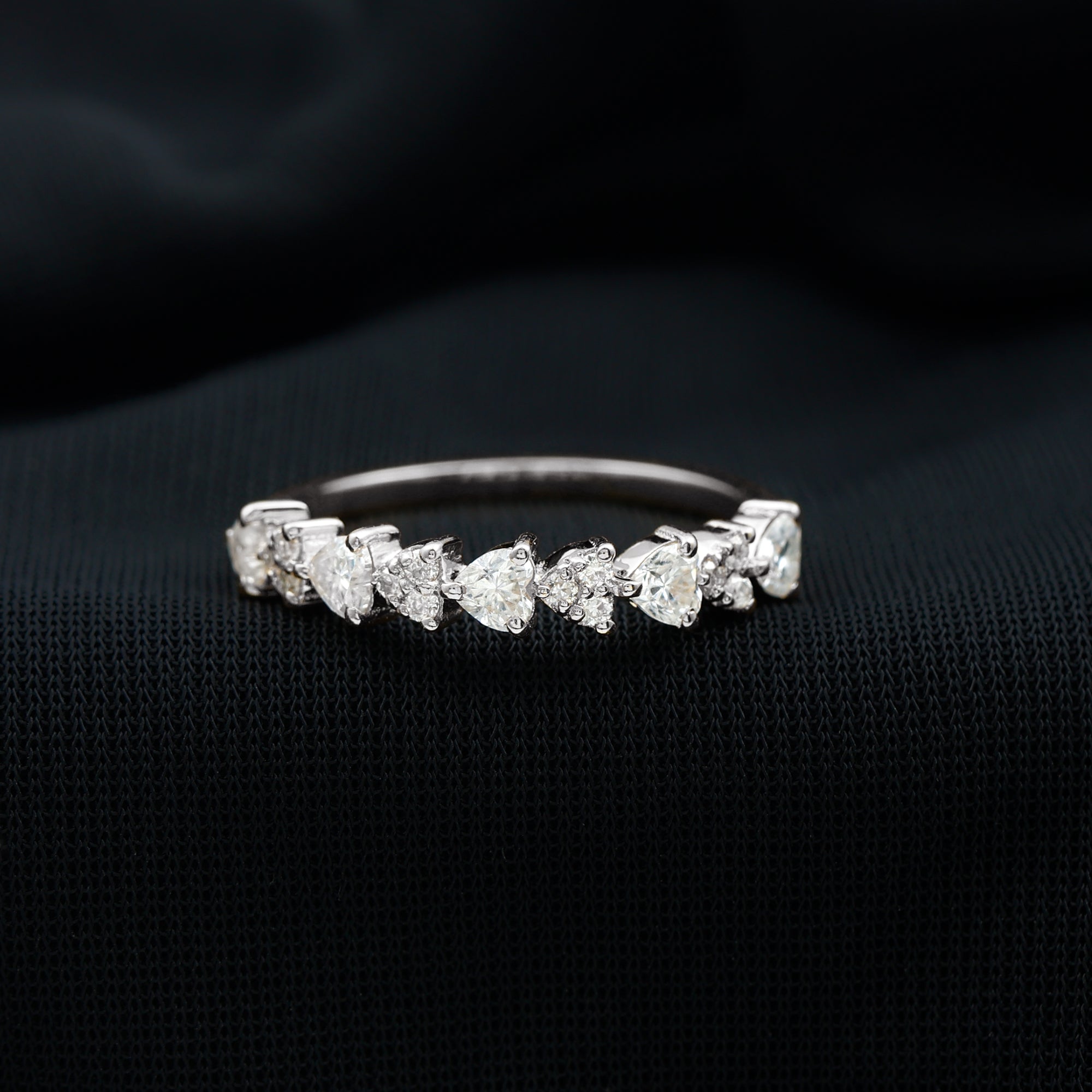 Heart Shaped Moissanite Half Eternity Band Ring D-VS1 - Rosec Jewels