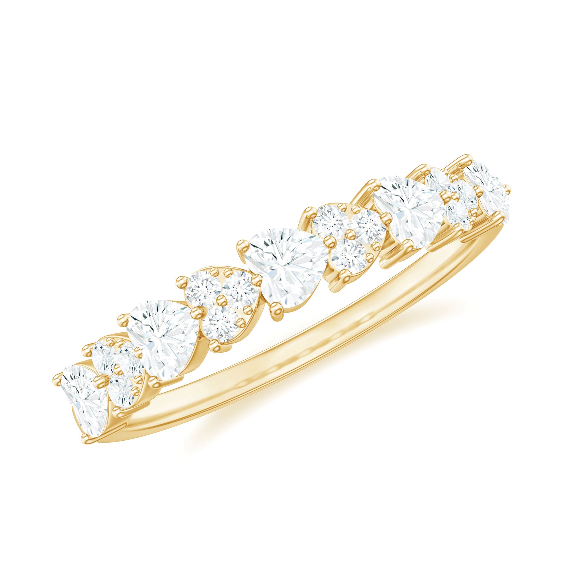 Heart Shaped Moissanite Half Eternity Band Ring D-VS1 - Rosec Jewels