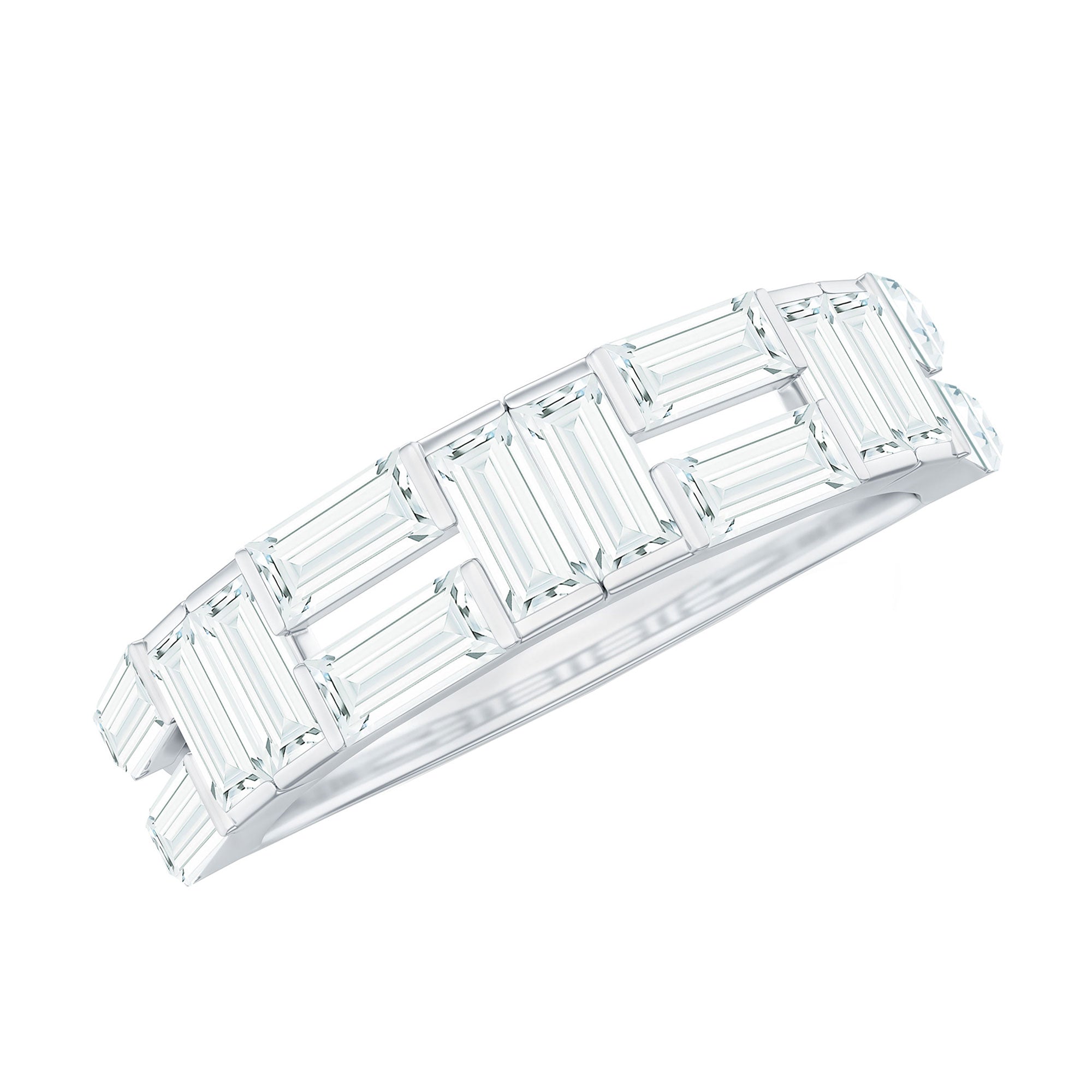 Baguette Cut Zirconia Half Eternity Wedding Band Ring AAAA - Rosec Jewels