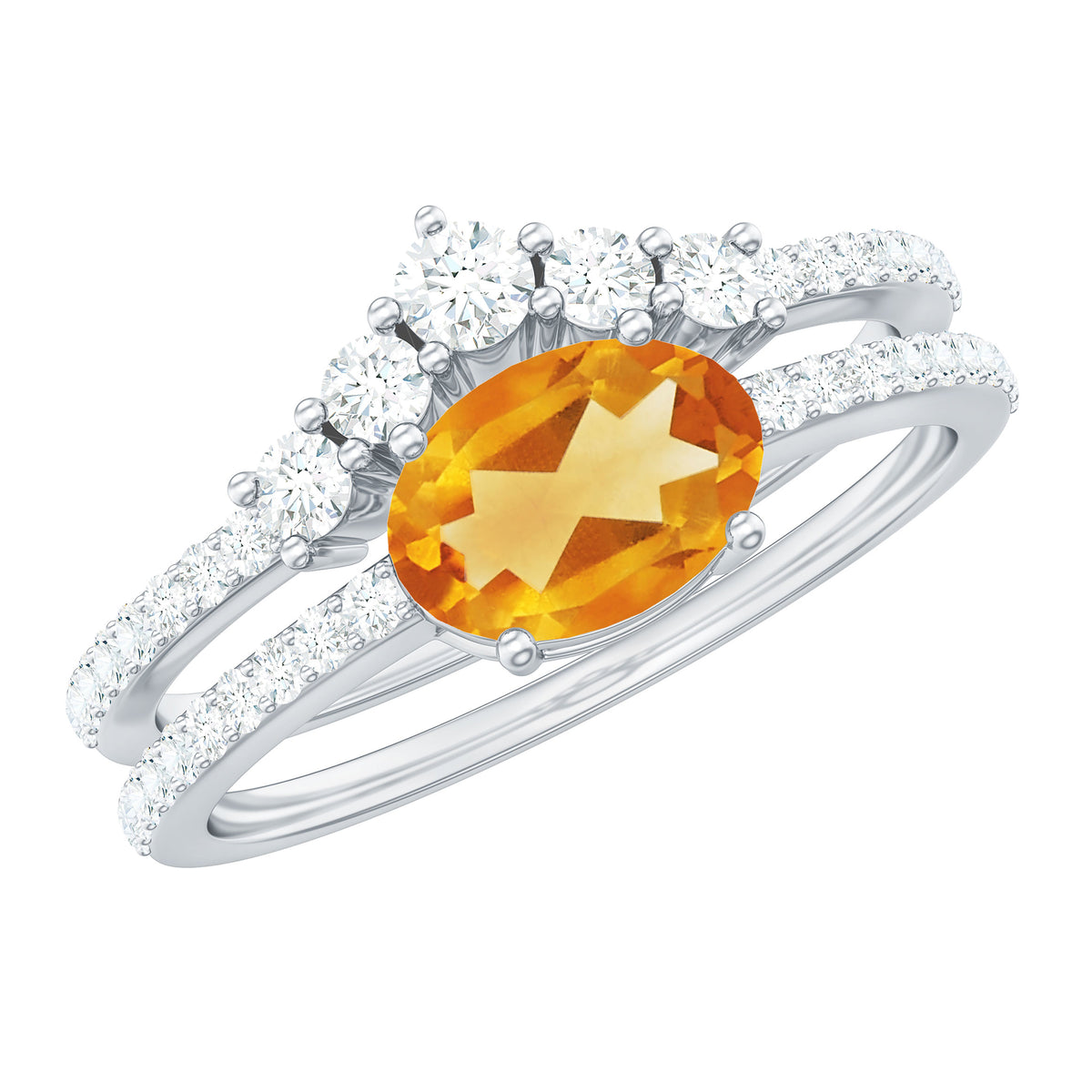 Natural Citrine Moissanite Oval Engagement Ring with Enhancer AAA - Rosec Jewels