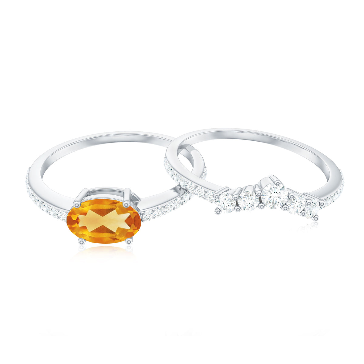 Natural Citrine Moissanite Oval Engagement Ring with Enhancer AAA - Rosec Jewels