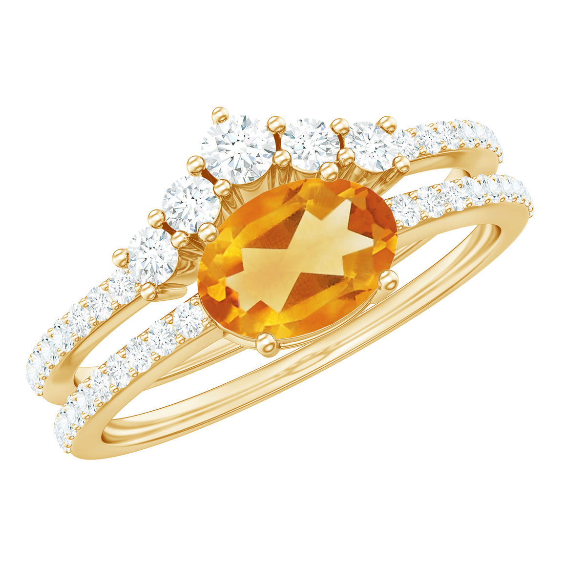 Natural Citrine Moissanite Oval Engagement Ring with Enhancer AAA - Rosec Jewels