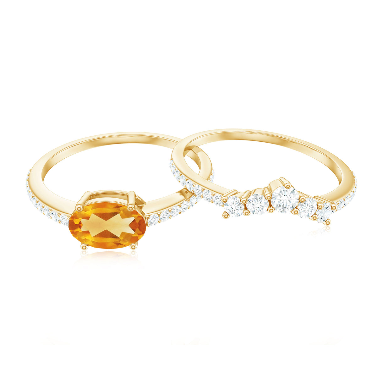 Natural Citrine Moissanite Oval Engagement Ring with Enhancer AAA - Rosec Jewels