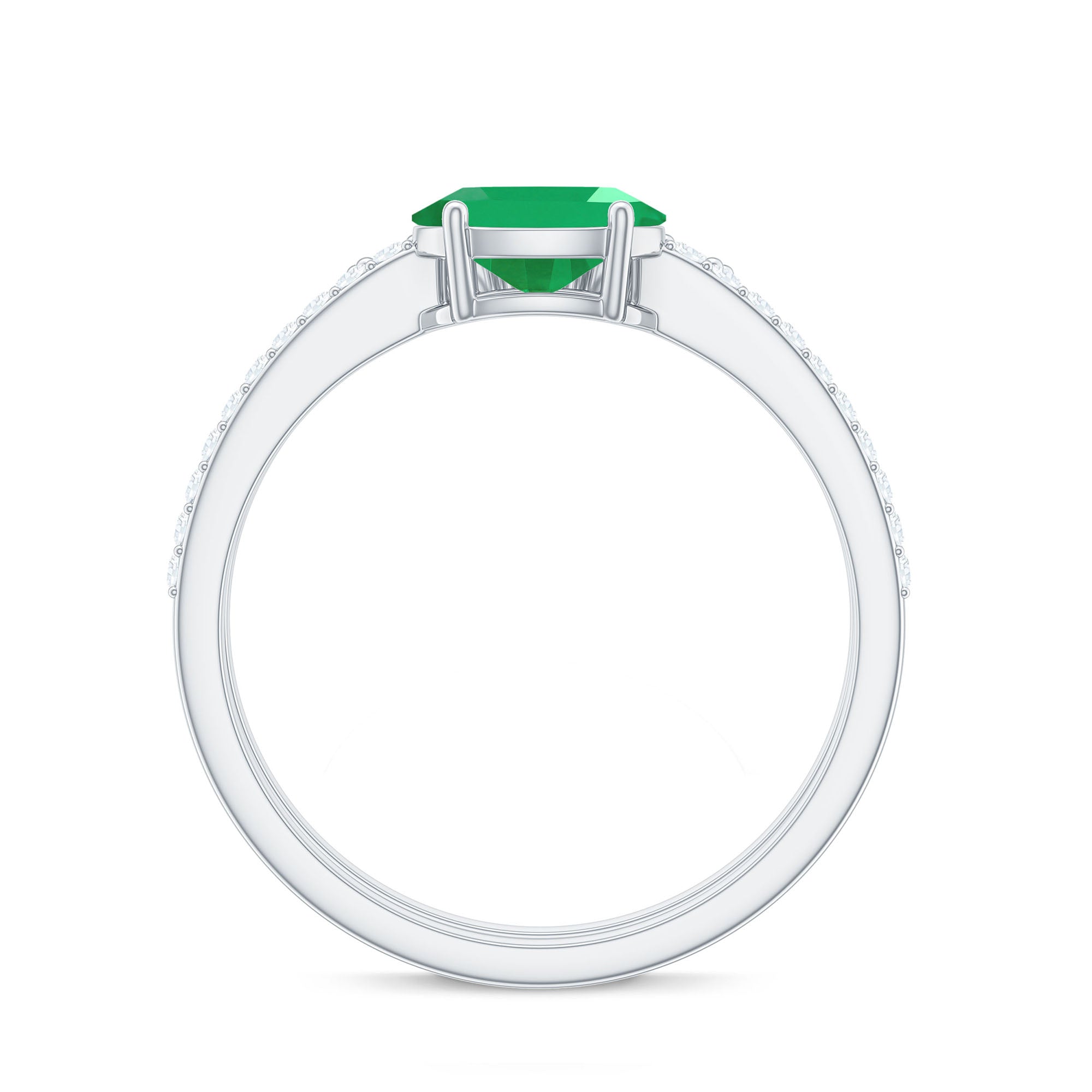 Natural Oval Emerald Diamond East West Engagement Ring and Wedding Band Set AAA - Rosec Jewels