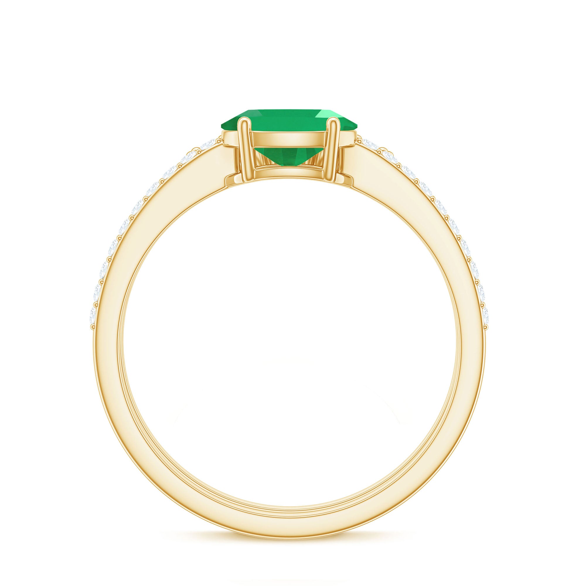 Natural Oval Emerald Diamond East West Engagement Ring and Wedding Band Set AAA - Rosec Jewels