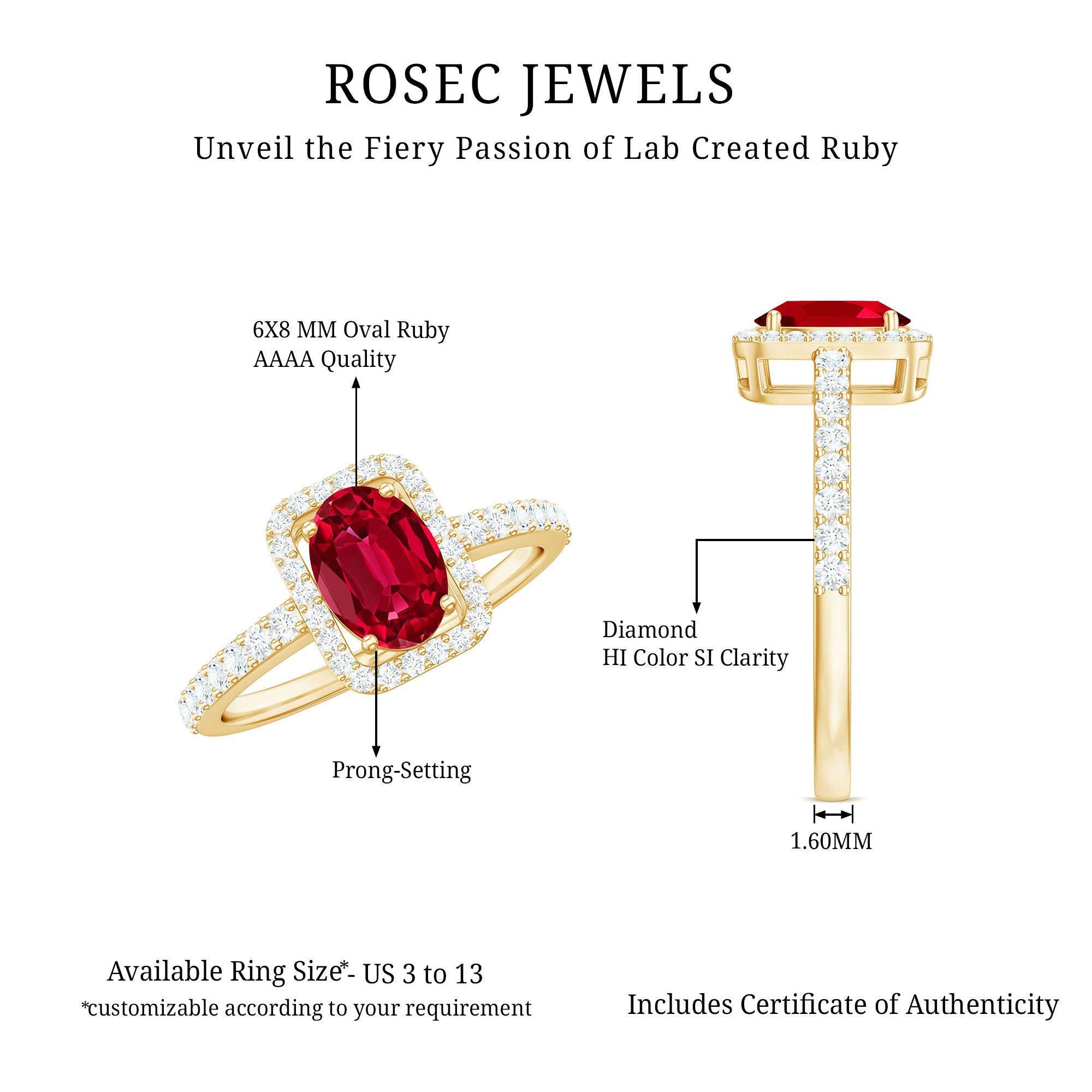 Oval Cut Lab Created Ruby and Diamond Halo Engagement Ring AAAA - Rosec Jewels