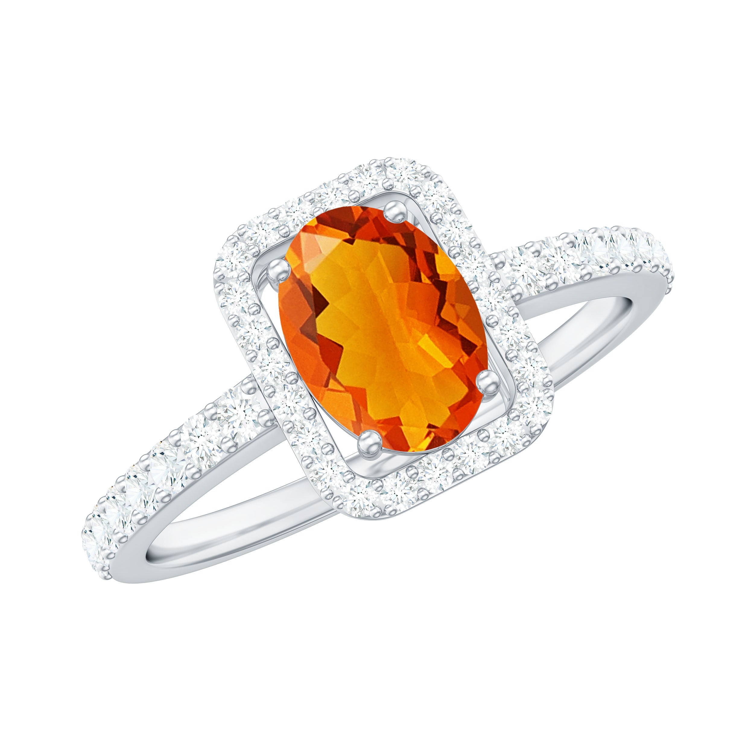 Oval Cut Fire Opal Engagement Ring with Diamond Halo