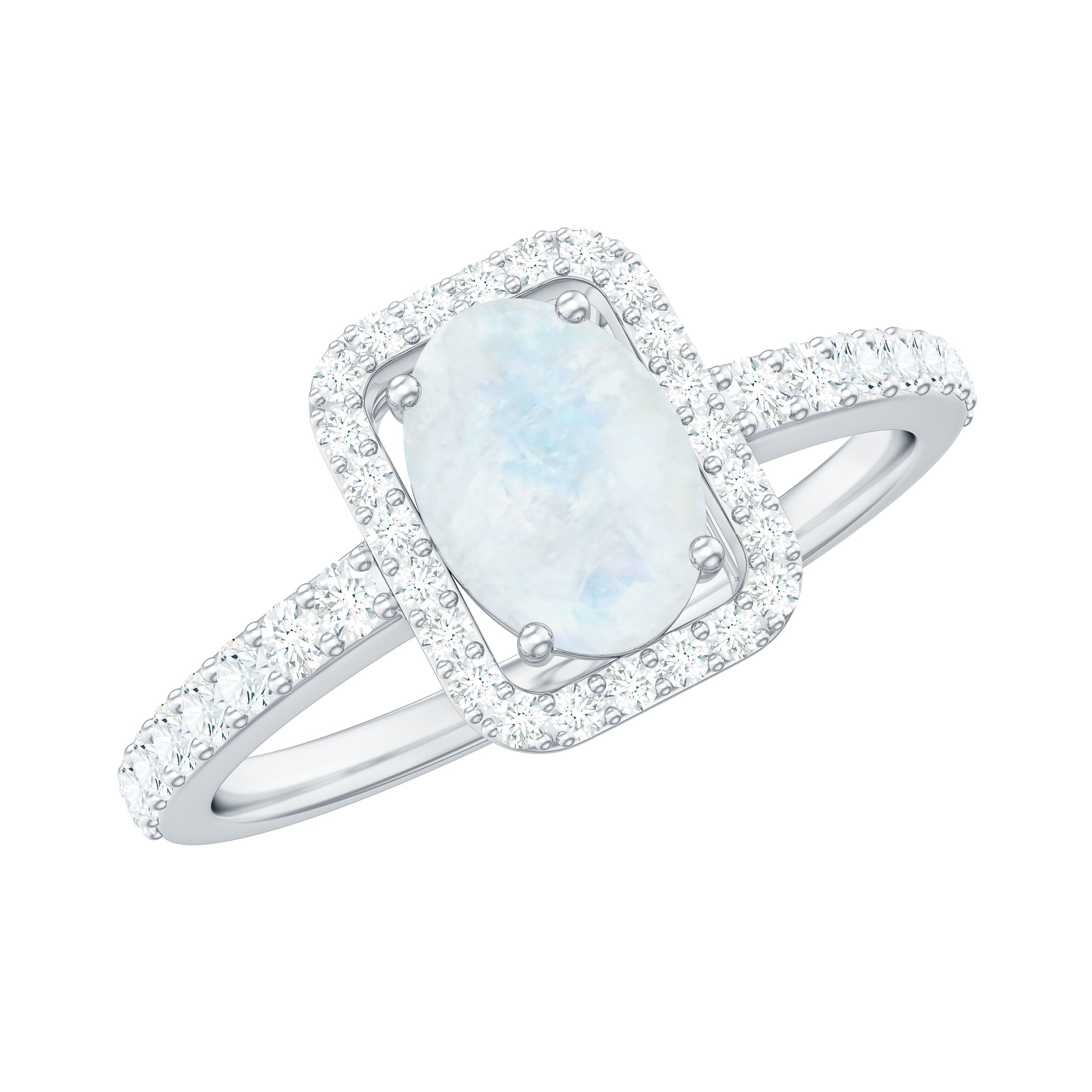 1.50 CT Oval Cut Moonstone Ring with Diamond Halo