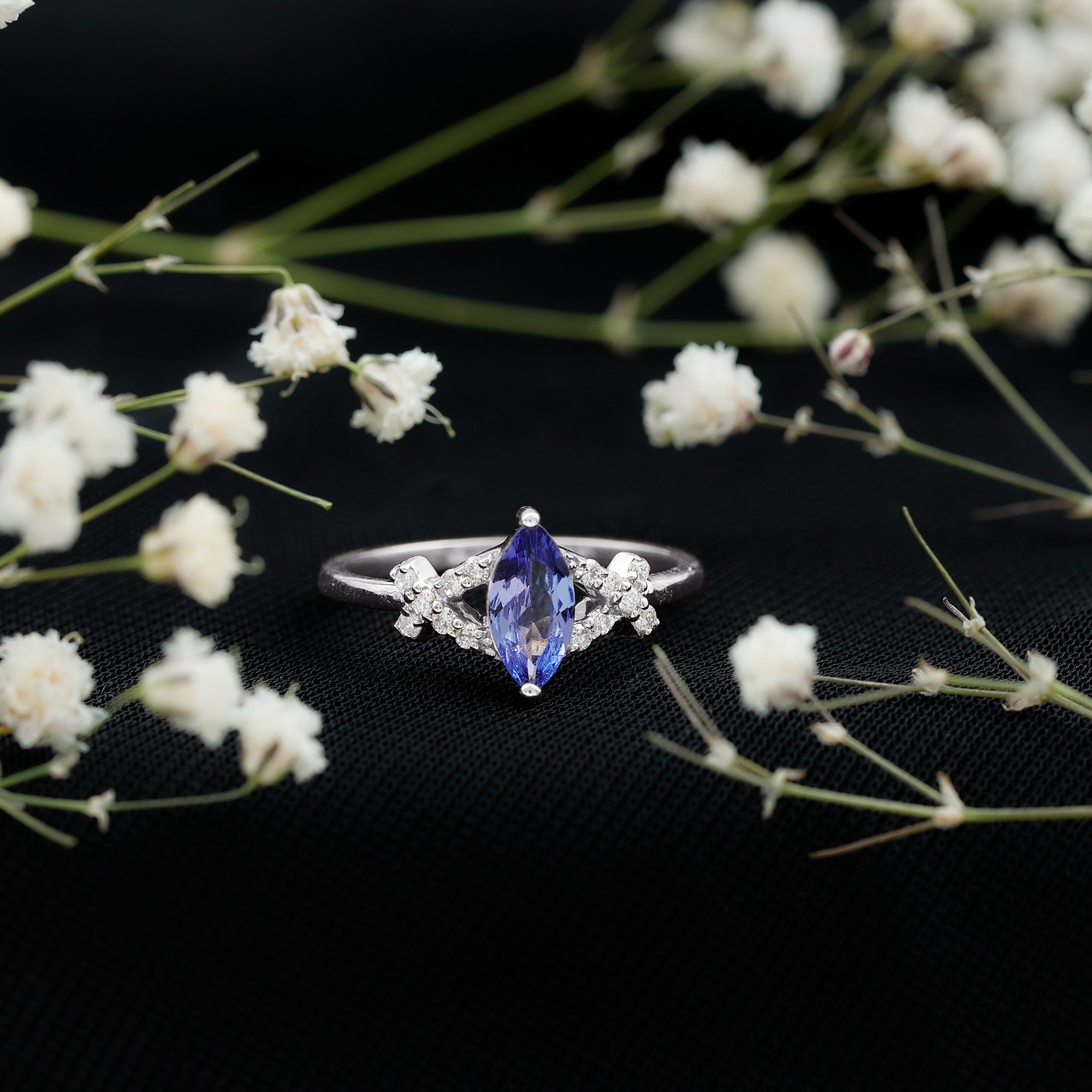 Rosec Jewels-Natural Marquise Tanzanite Diamond Promise Ring for Engagement
