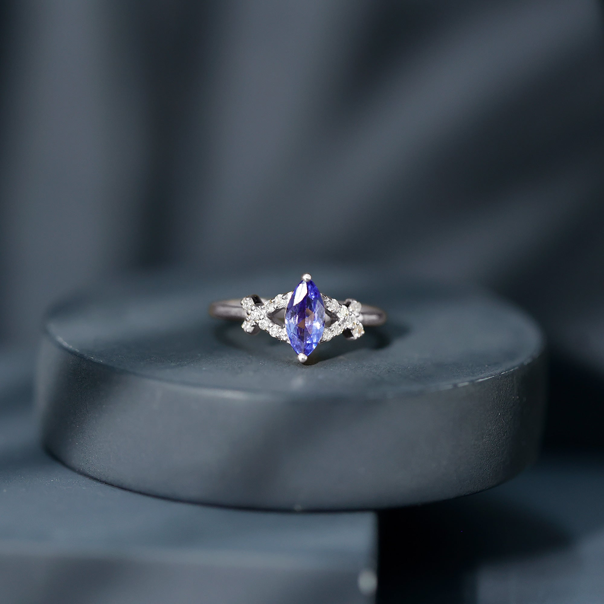Rosec Jewels-Natural Marquise Tanzanite Diamond Promise Ring for Engagement