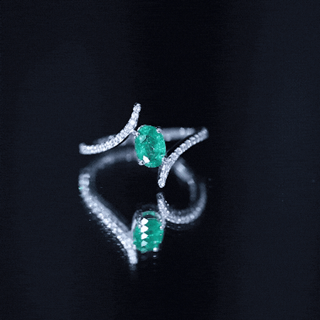 Oval Shaped Emerald Bypass Engagement Ring with Diamonds AAA - Rosec Jewels