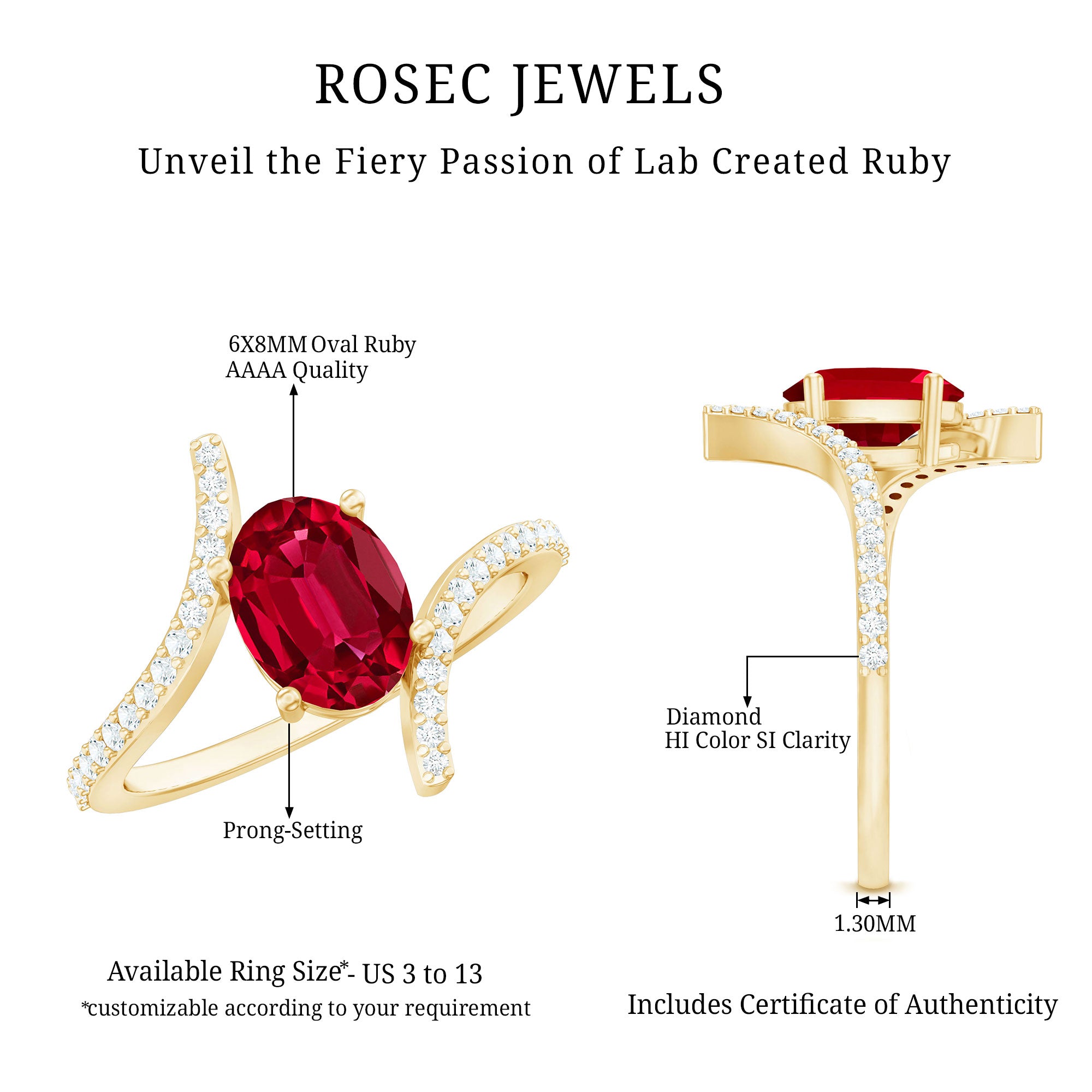 Rosec Jewels-Oval Lab Created Ruby and Diamond Bypass Engagement Ring