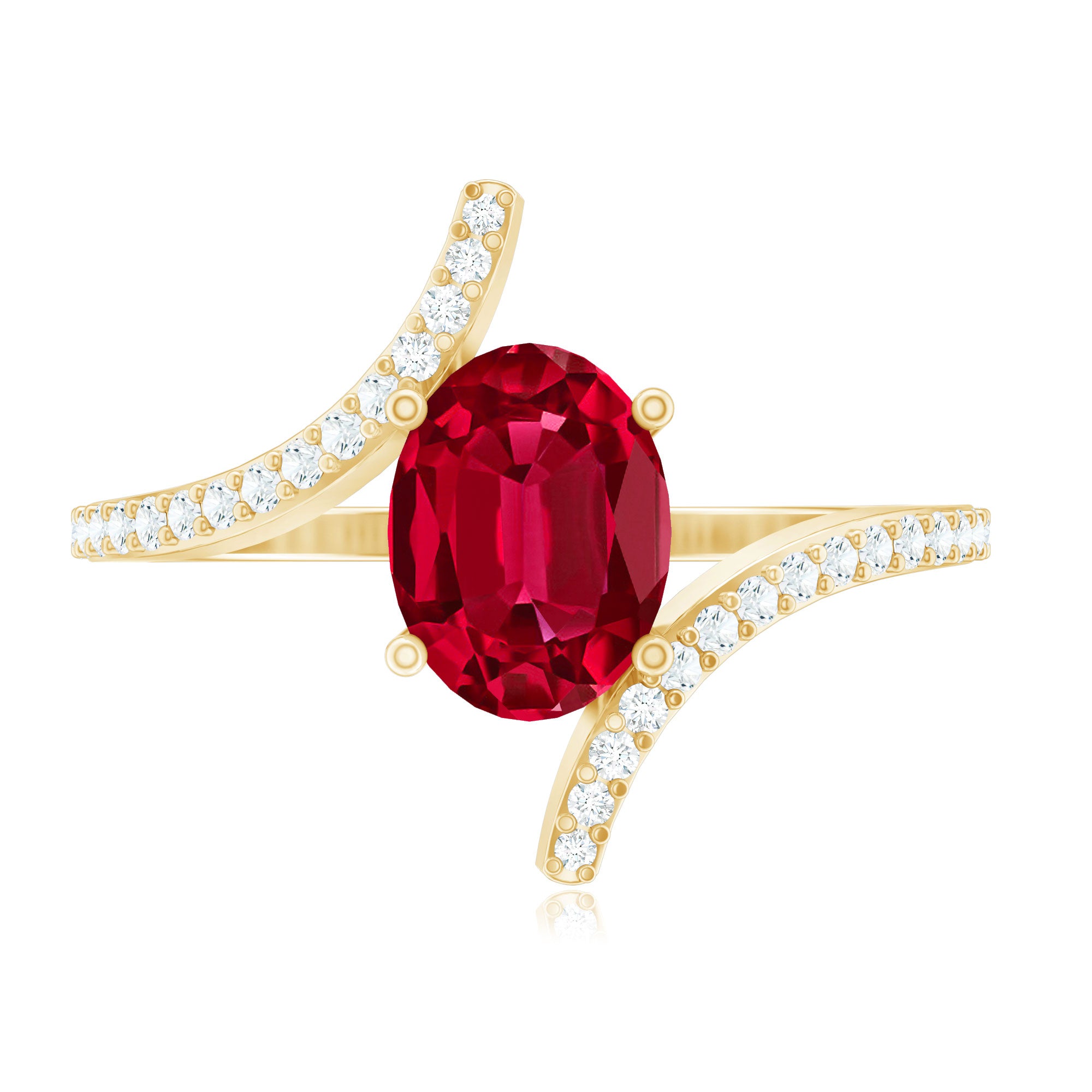 Rosec Jewels-Oval Lab Created Ruby and Diamond Bypass Engagement Ring