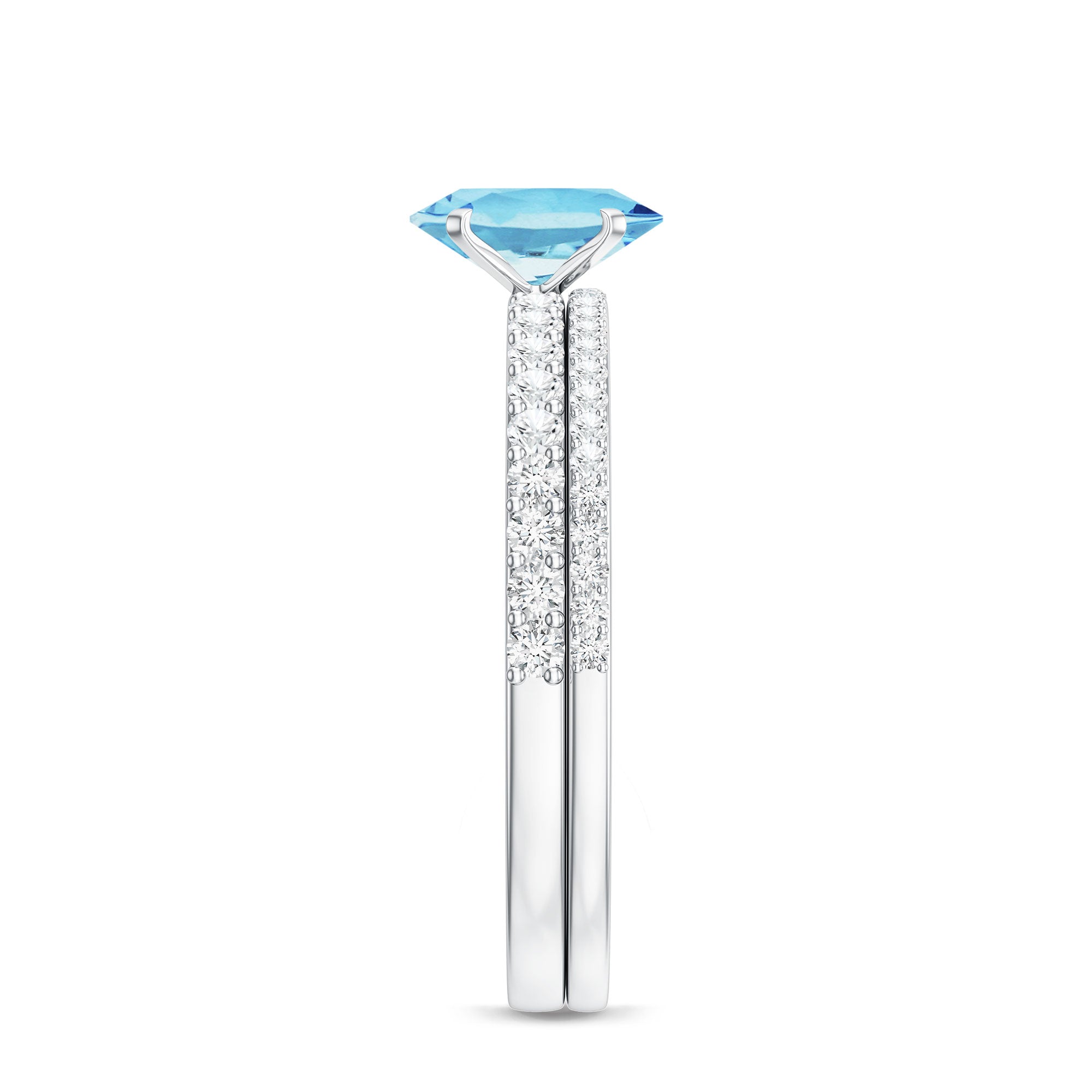 Natural Aquamarine Diamond Oval Engagement Ring with Wedding Band AAA - Rosec Jewels