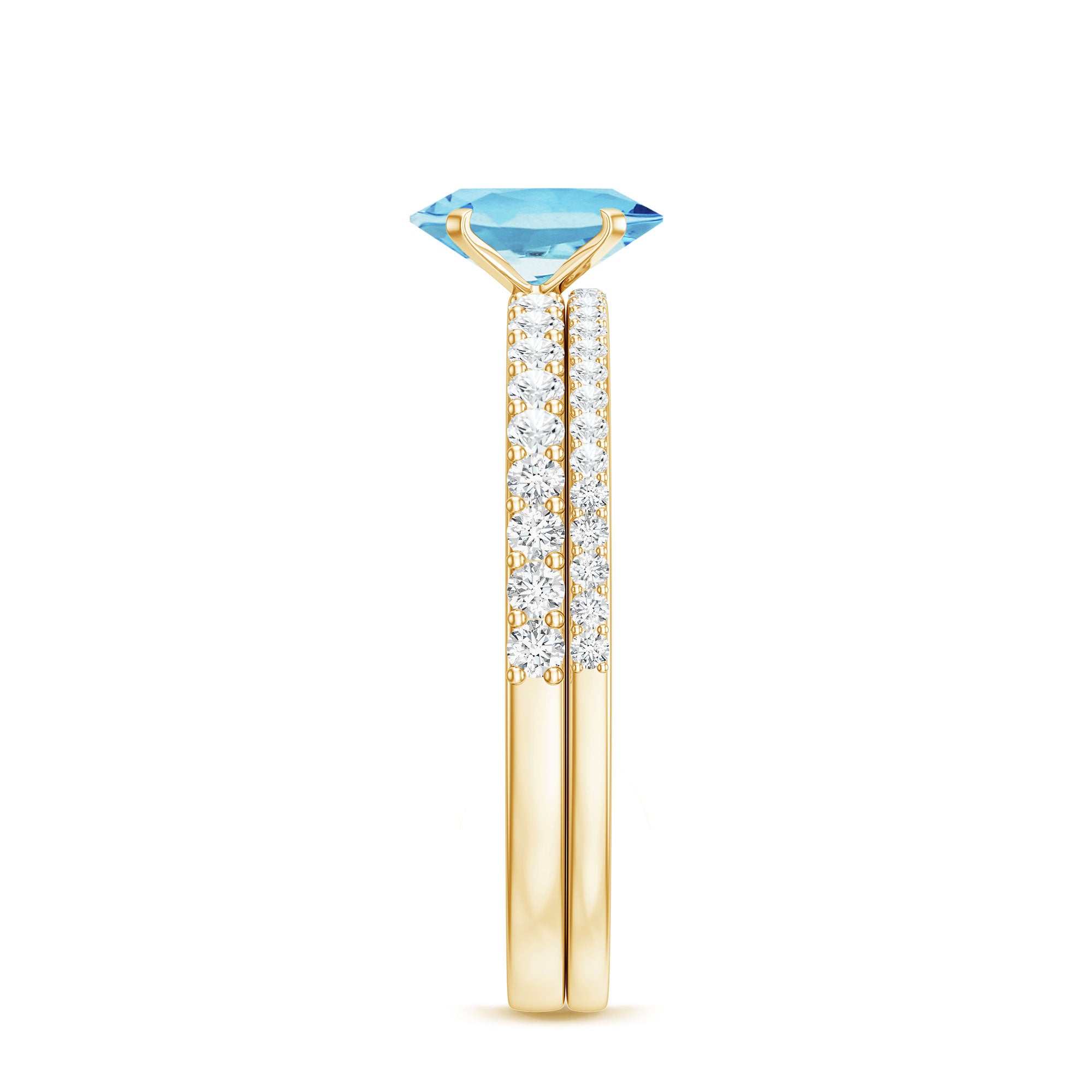 Natural Aquamarine Diamond Oval Engagement Ring with Wedding Band AAA - Rosec Jewels
