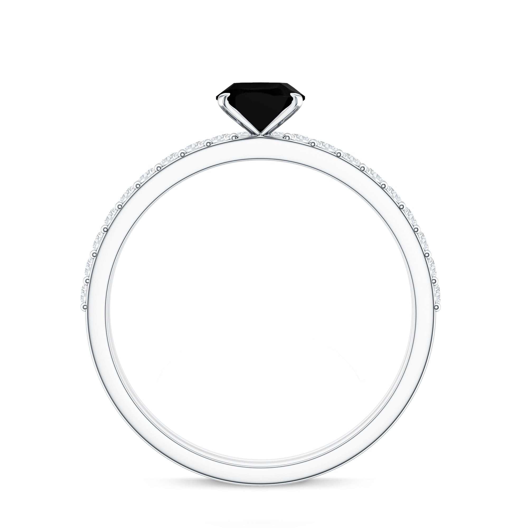 6X8mm Oval Cut Black Onyx Solitaire Rings Set with Diamond Wedding Band AAA - Rosec Jewels