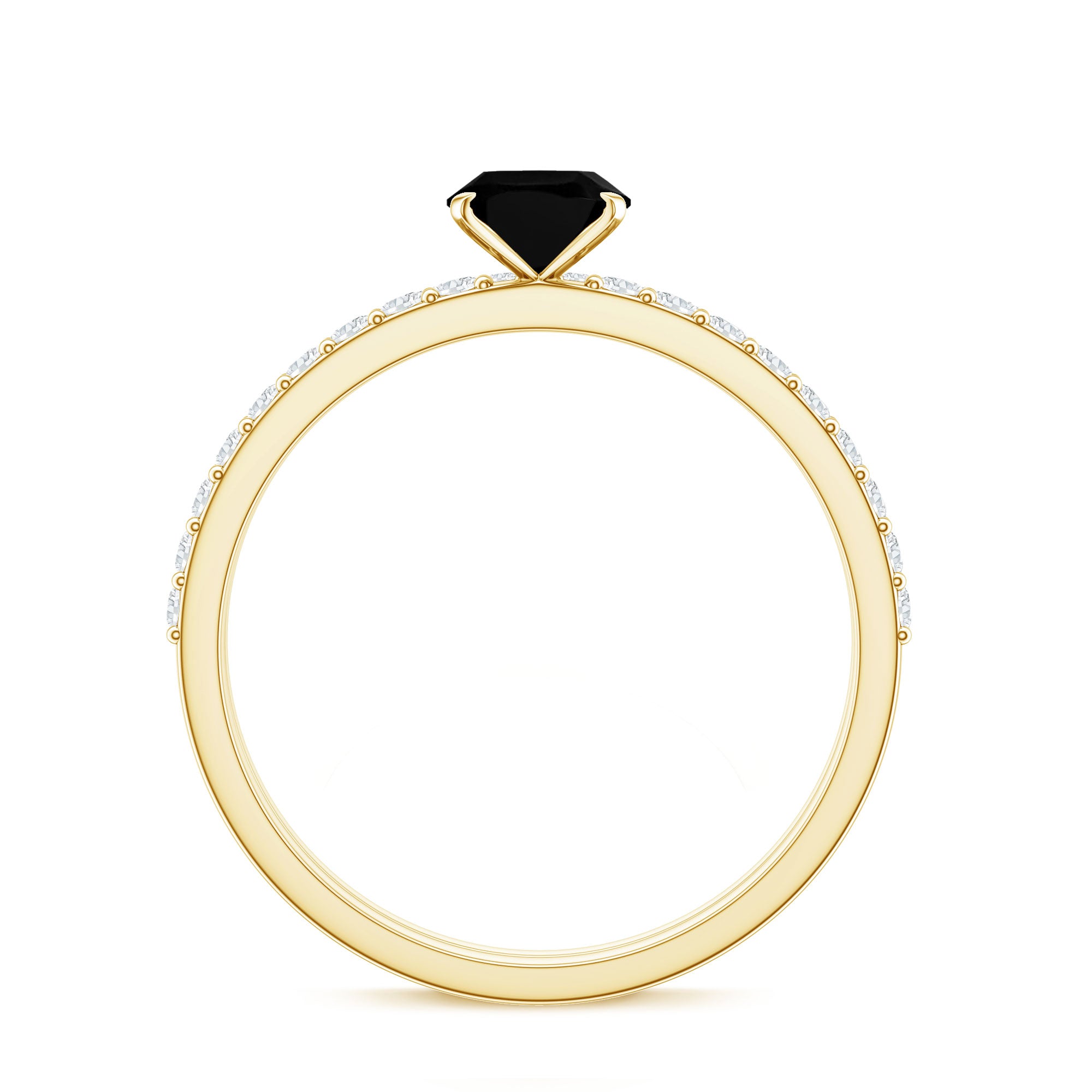 6X8mm Oval Cut Black Onyx Solitaire Rings Set with Diamond Wedding Band AAA - Rosec Jewels