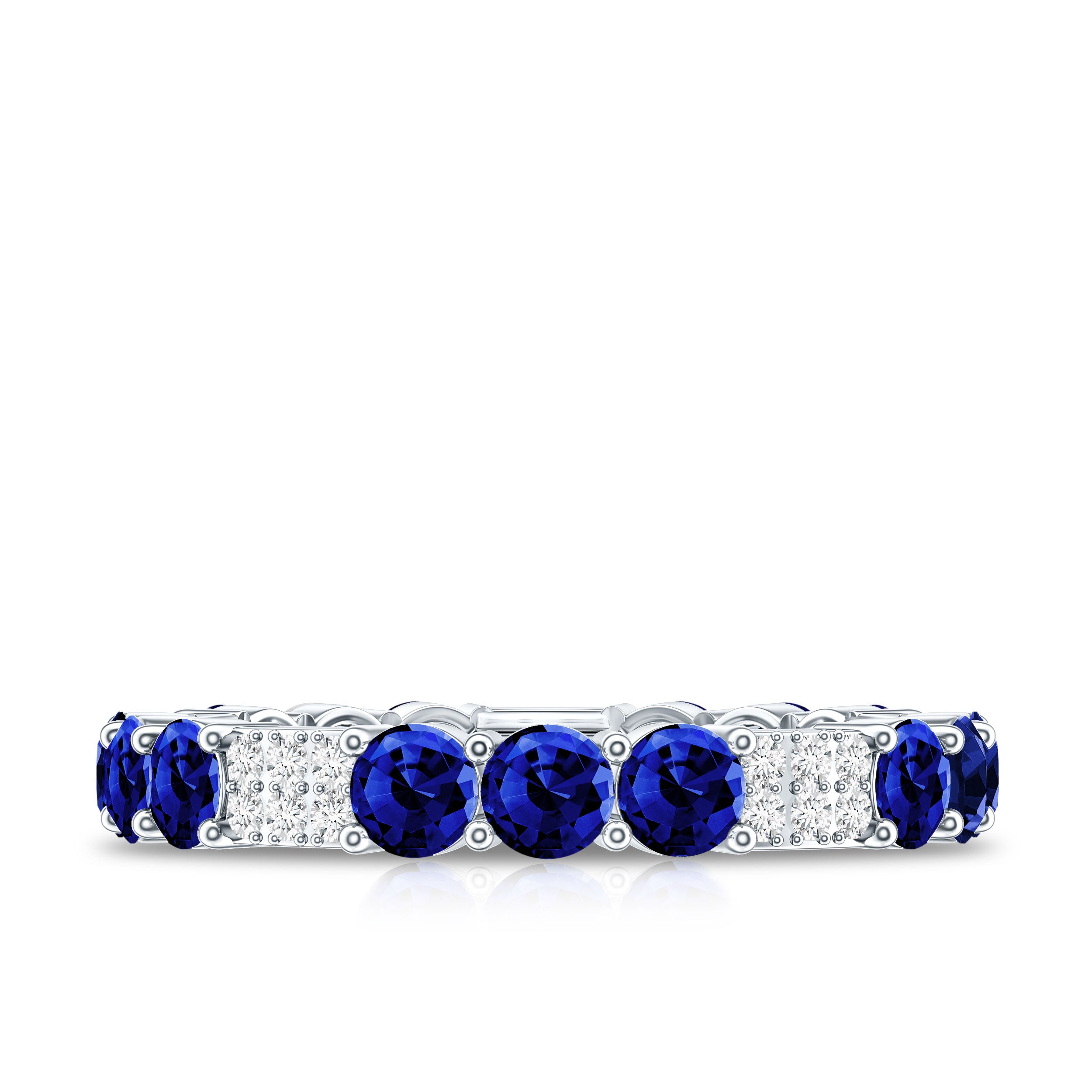 Certified Lab Grown Blue Sapphire Eternity Band Ring with Diamond AAAA - Rosec Jewels