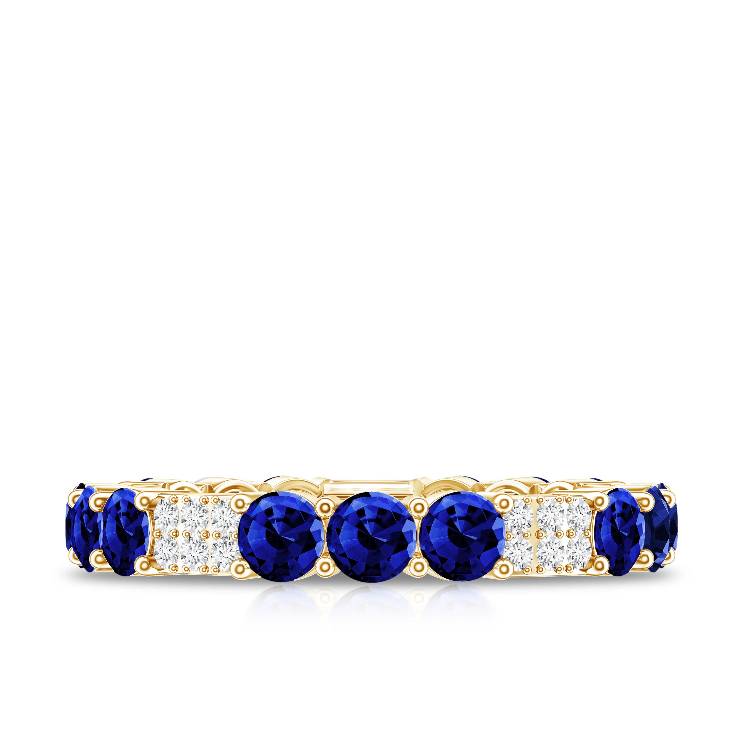 Certified Lab Grown Blue Sapphire Eternity Band Ring with Diamond AAAA - Rosec Jewels