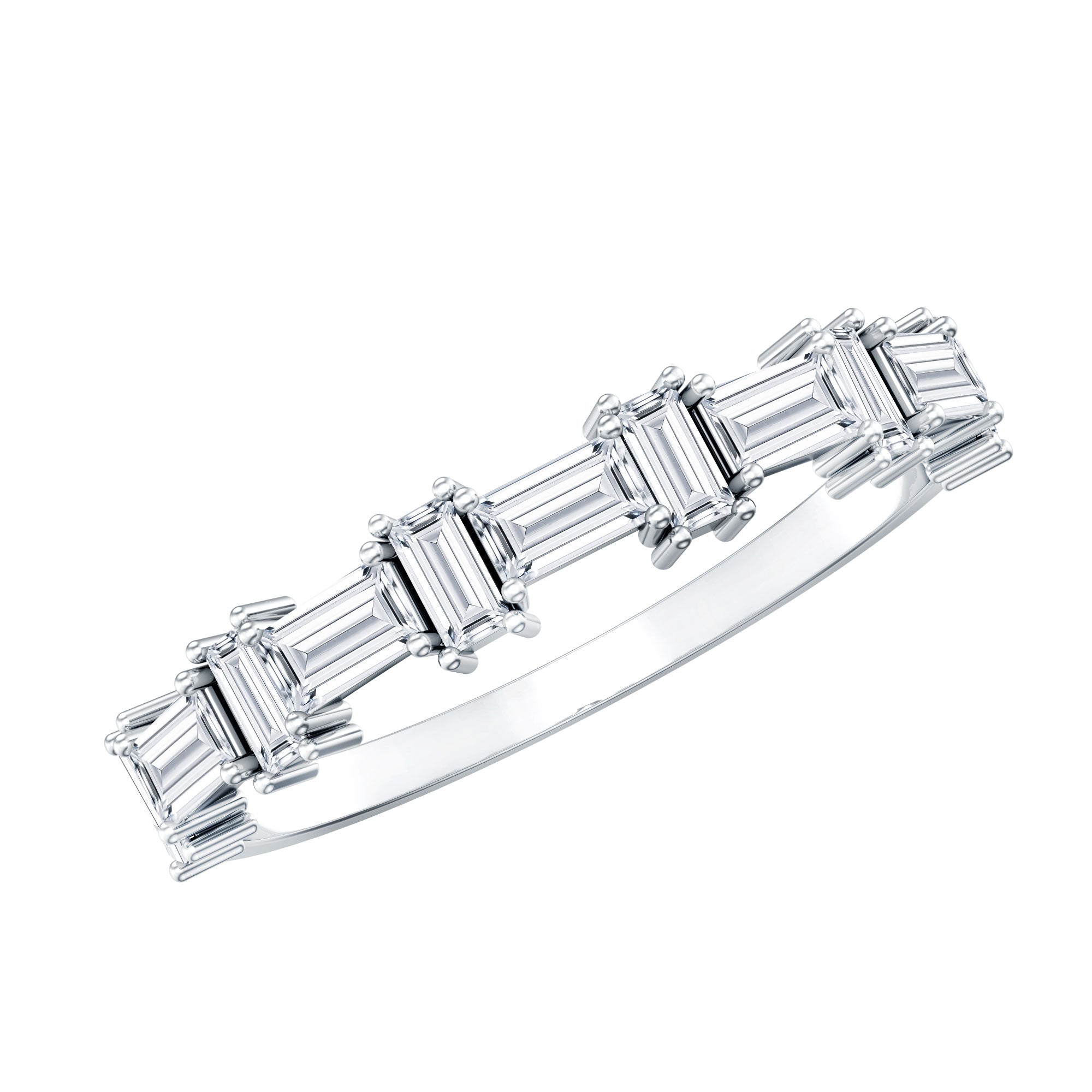 Baguette Cut Cubic Zirconia Designer Half Eternity Ring AAAA - Rosec Jewels