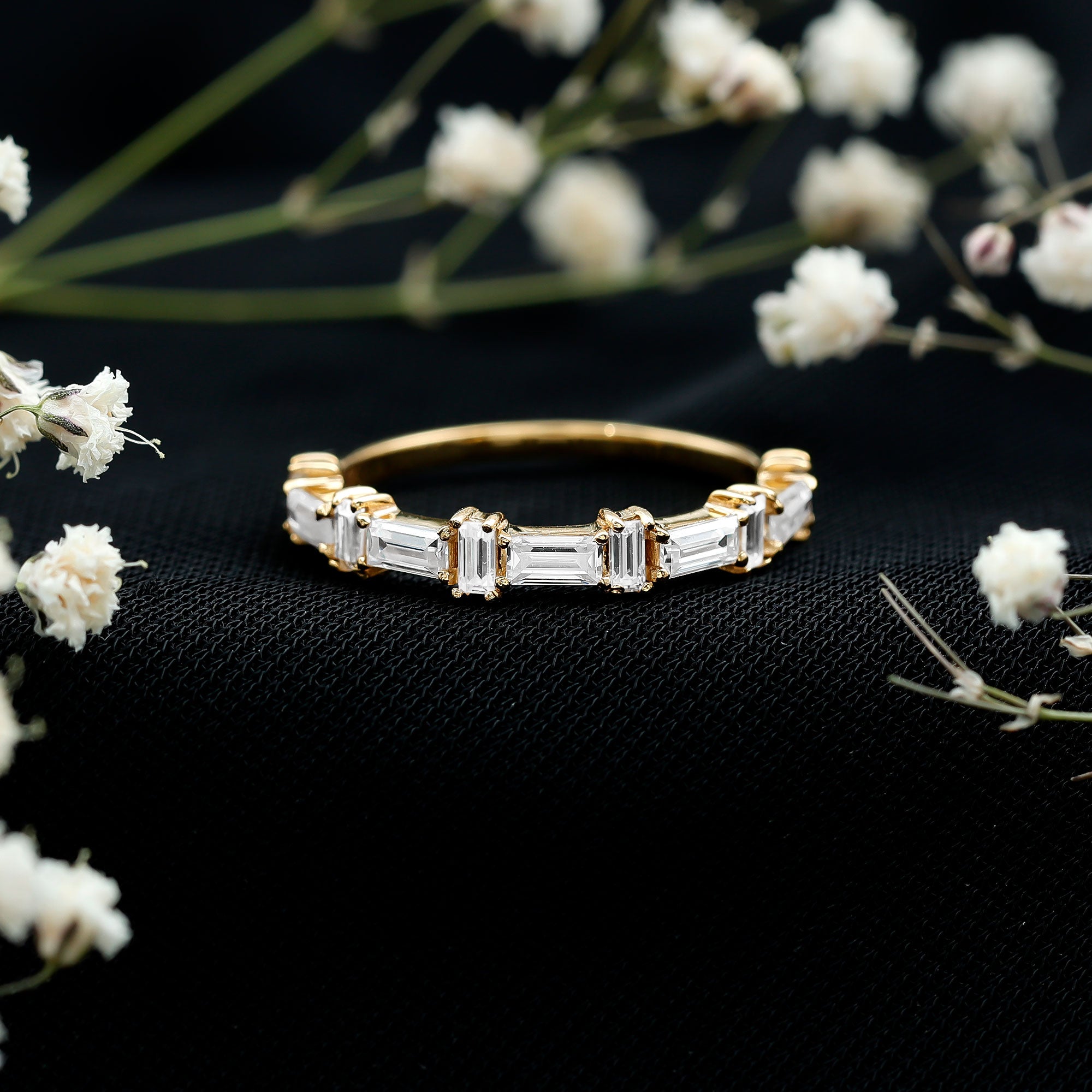Baguette Cut Cubic Zirconia Designer Half Eternity Ring AAAA - Rosec Jewels