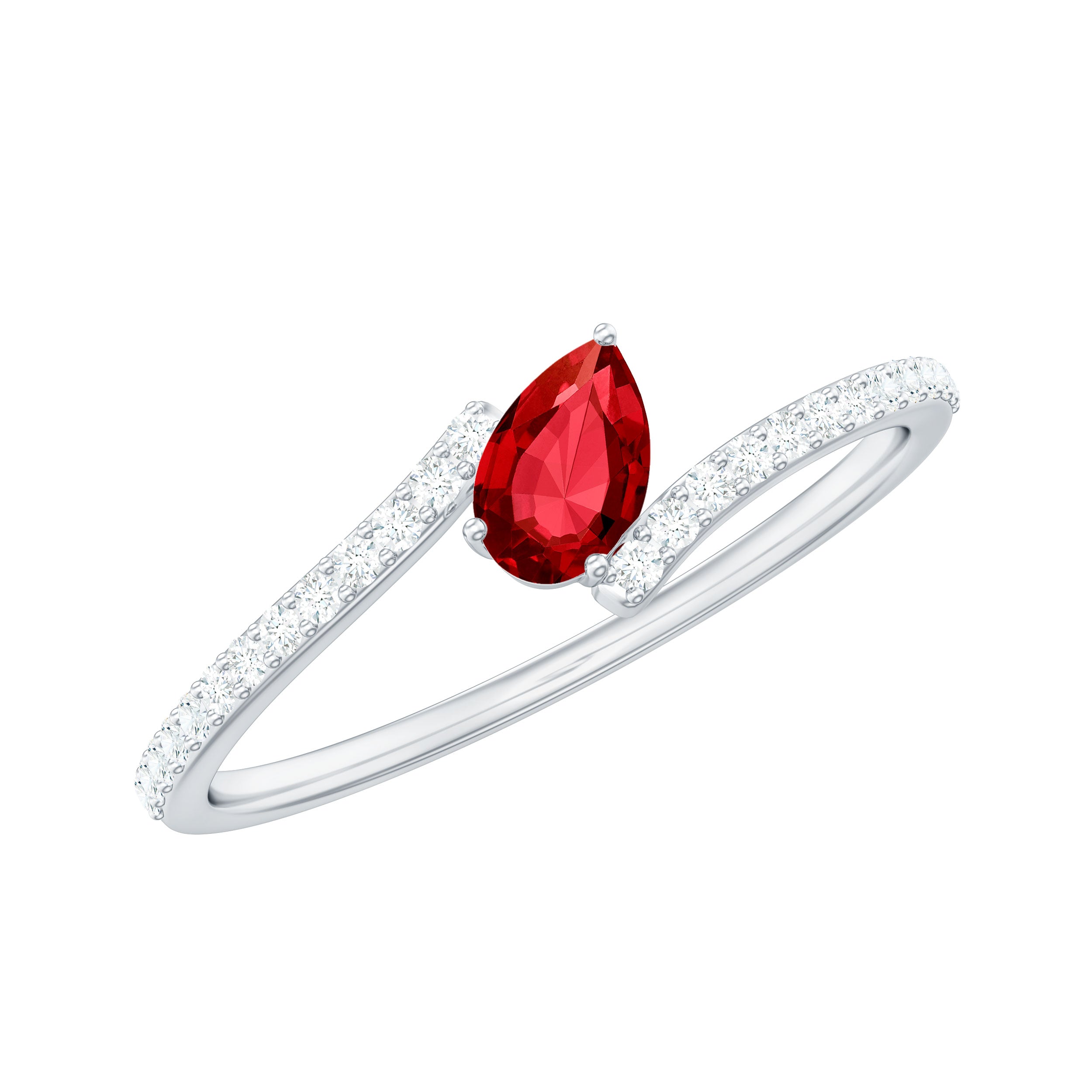 Pear Shape Lab Grown Ruby and Diamond Bypass Promise Ring