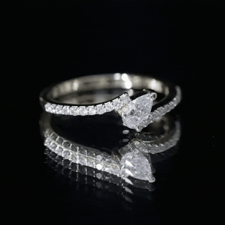 Tilted Pear Shape Simulated Diamond Bypass Promise Ring AAAA - Rosec Jewels