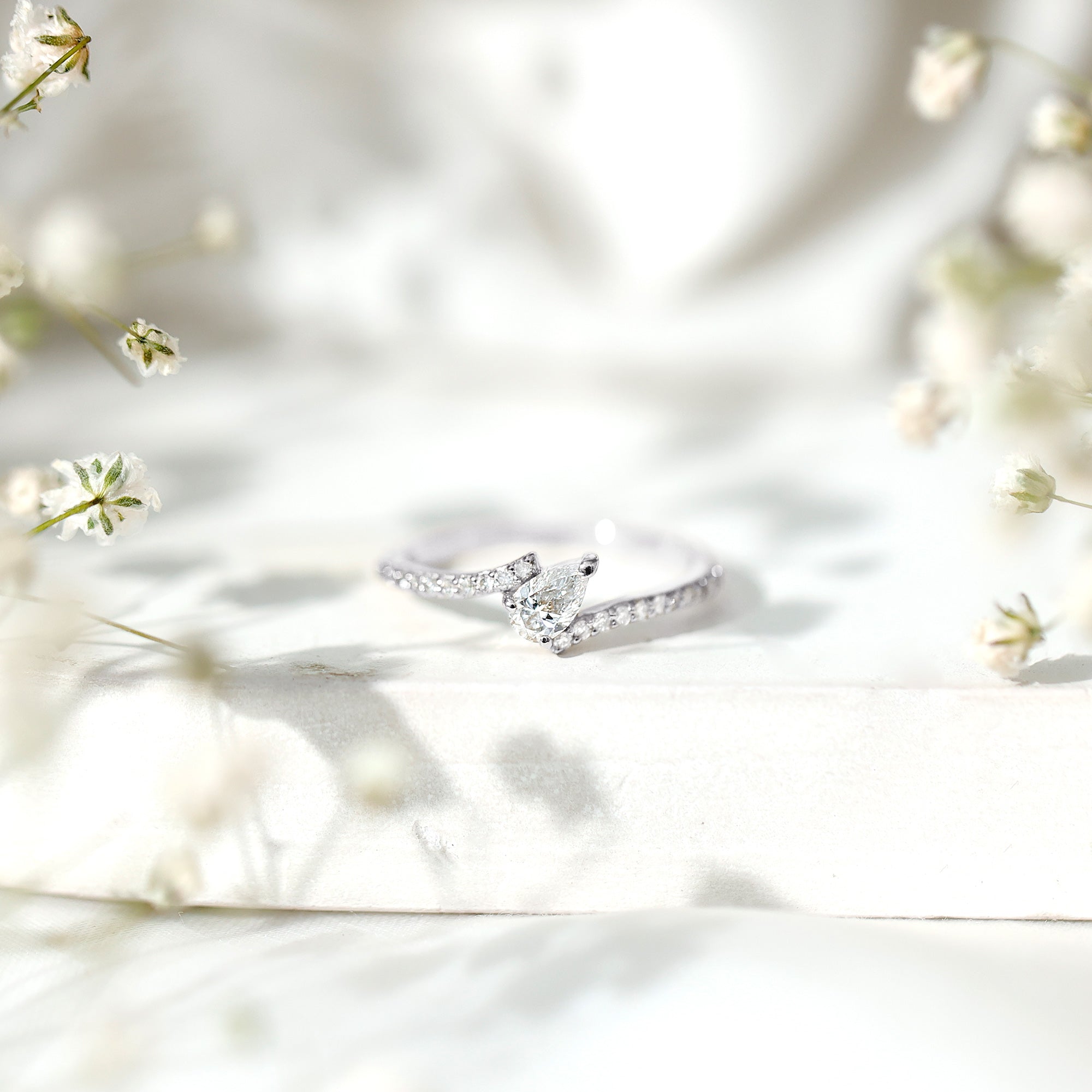 Tilted Pear Shape Simulated Diamond Bypass Promise Ring AAAA - Rosec Jewels
