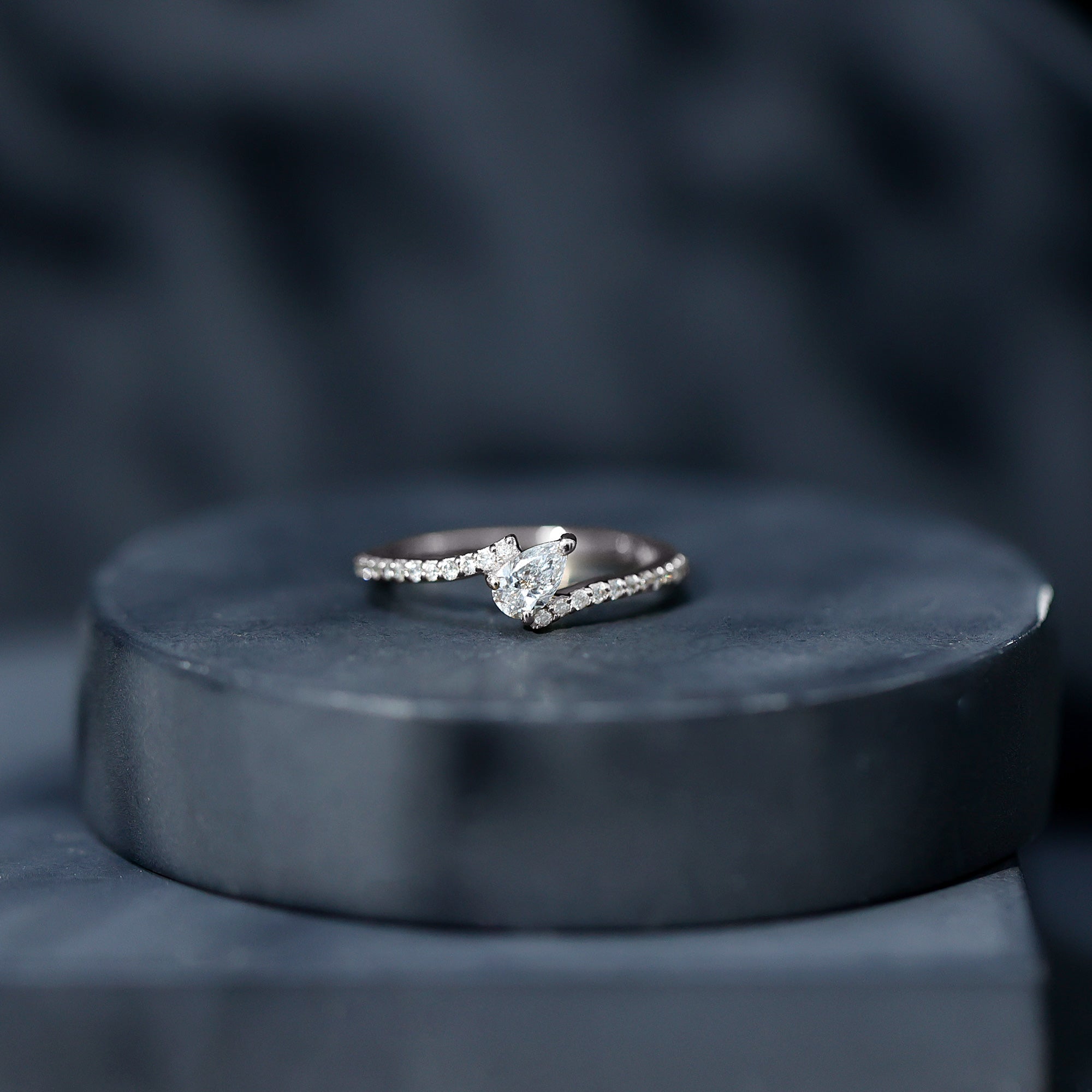Tilted Pear Shape Simulated Diamond Bypass Promise Ring AAAA - Rosec Jewels