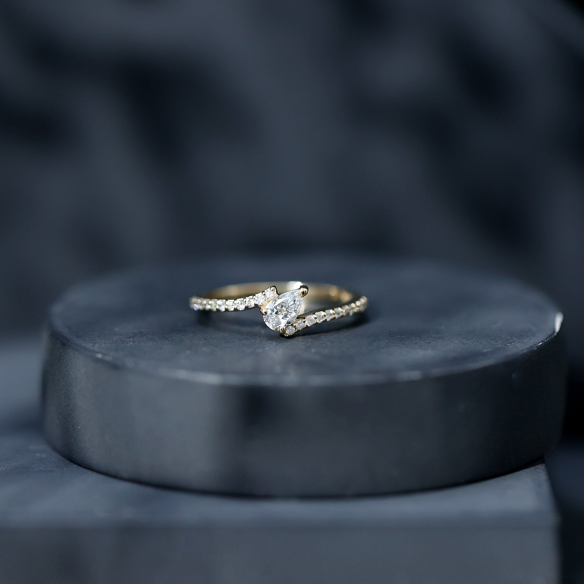 Tilted Pear Shape Simulated Diamond Bypass Promise Ring AAAA - Rosec Jewels