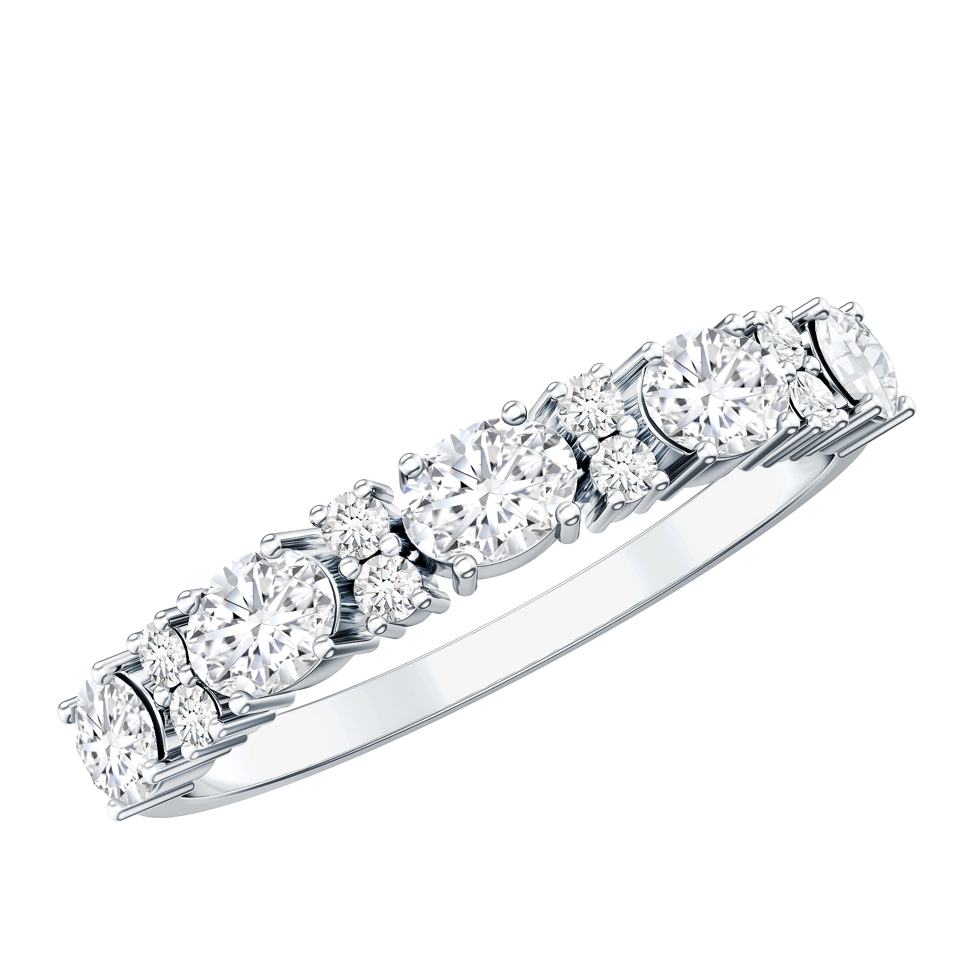 Oval and Round Cubic Zirconia Half Eternity Wedding Band AAAA - Rosec Jewels