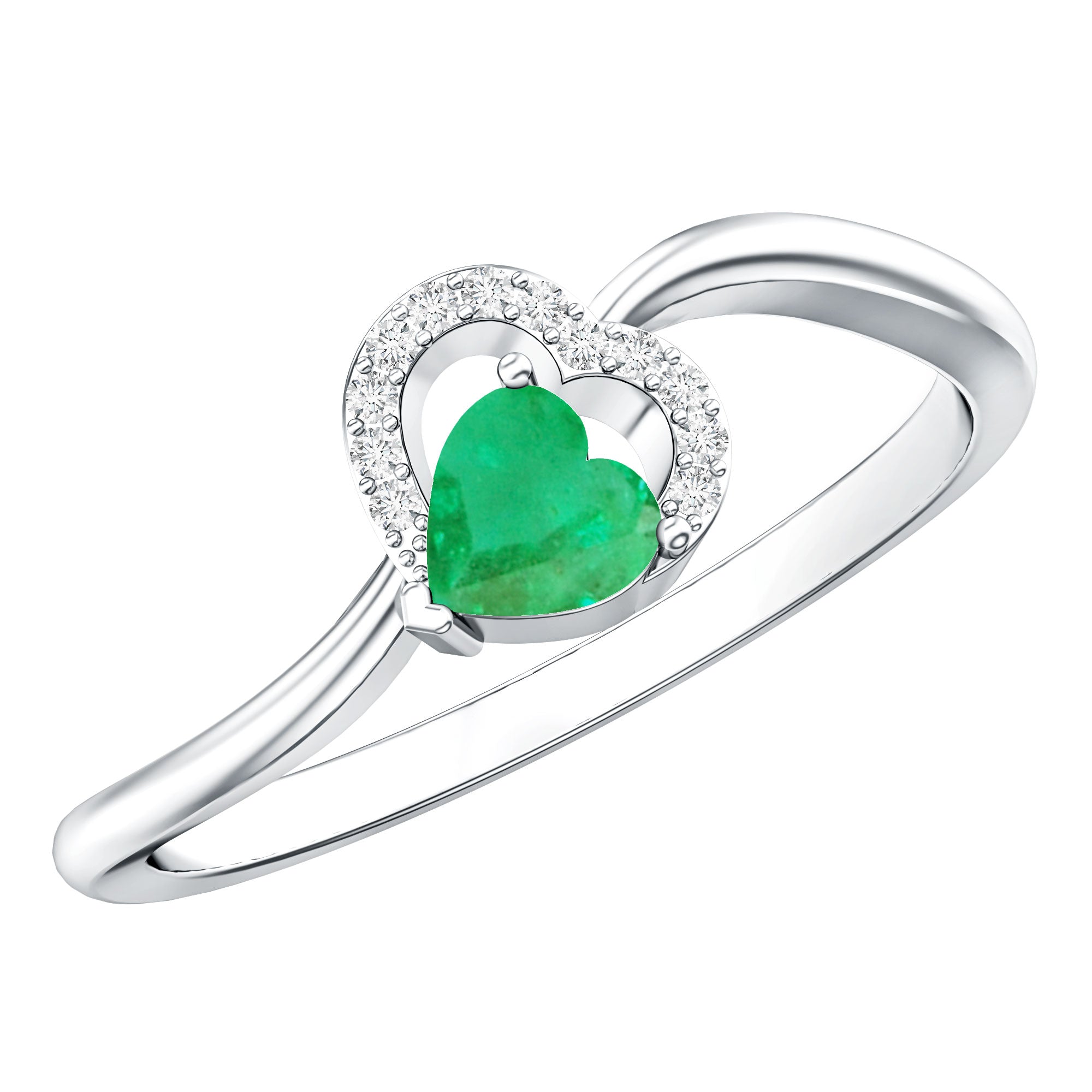 Certified Natural Emerald Heart Promise Ring with Diamond AAA - Rosec Jewels