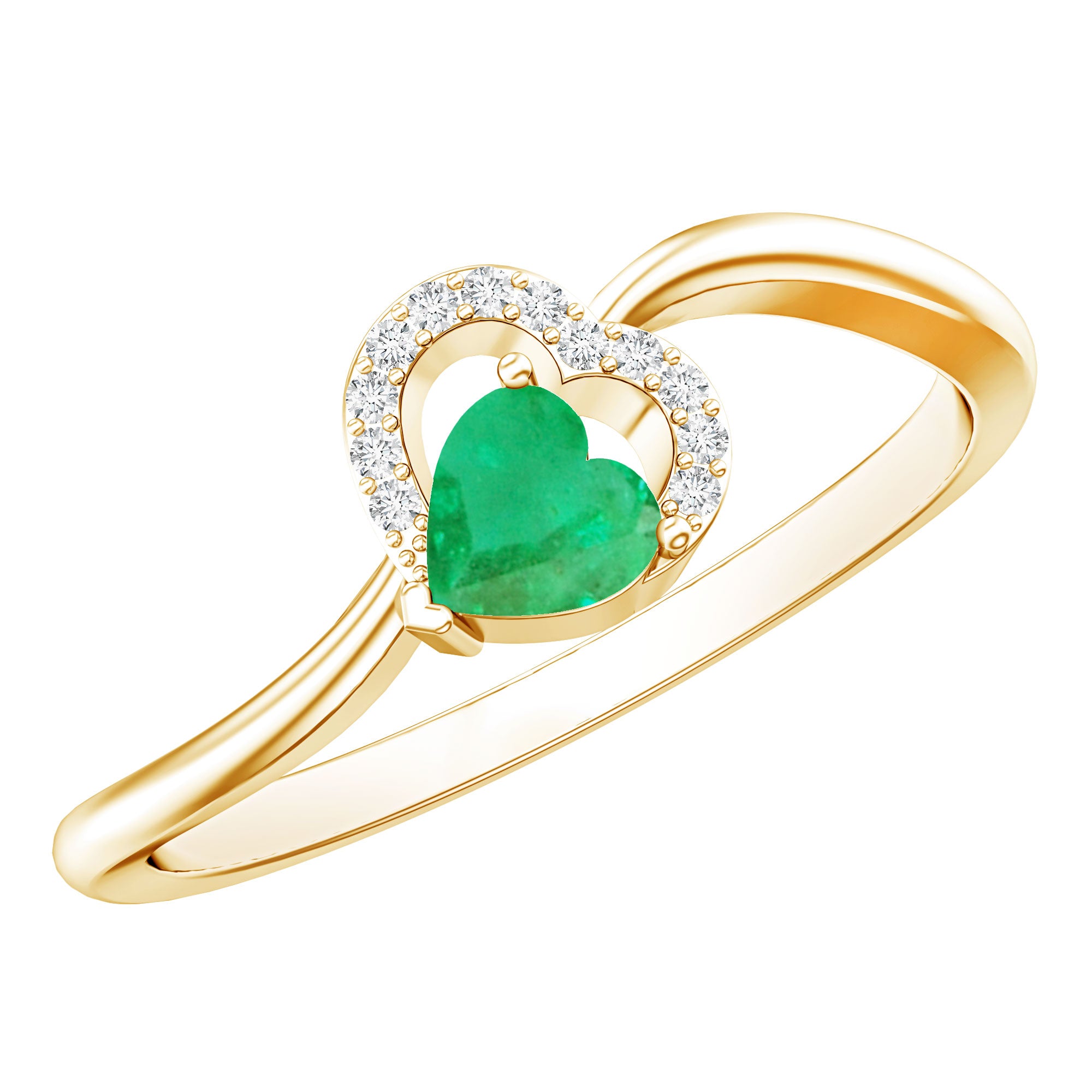 Certified Natural Emerald Heart Promise Ring with Diamond AAA - Rosec Jewels