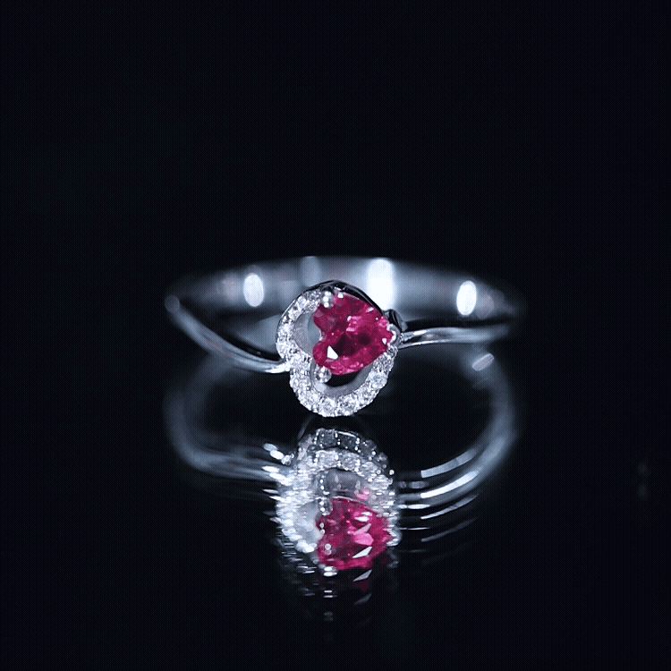 Heart Shape Lab Grown Ruby and Diamond Twisted Promise Ring AAAA - Rosec Jewels
