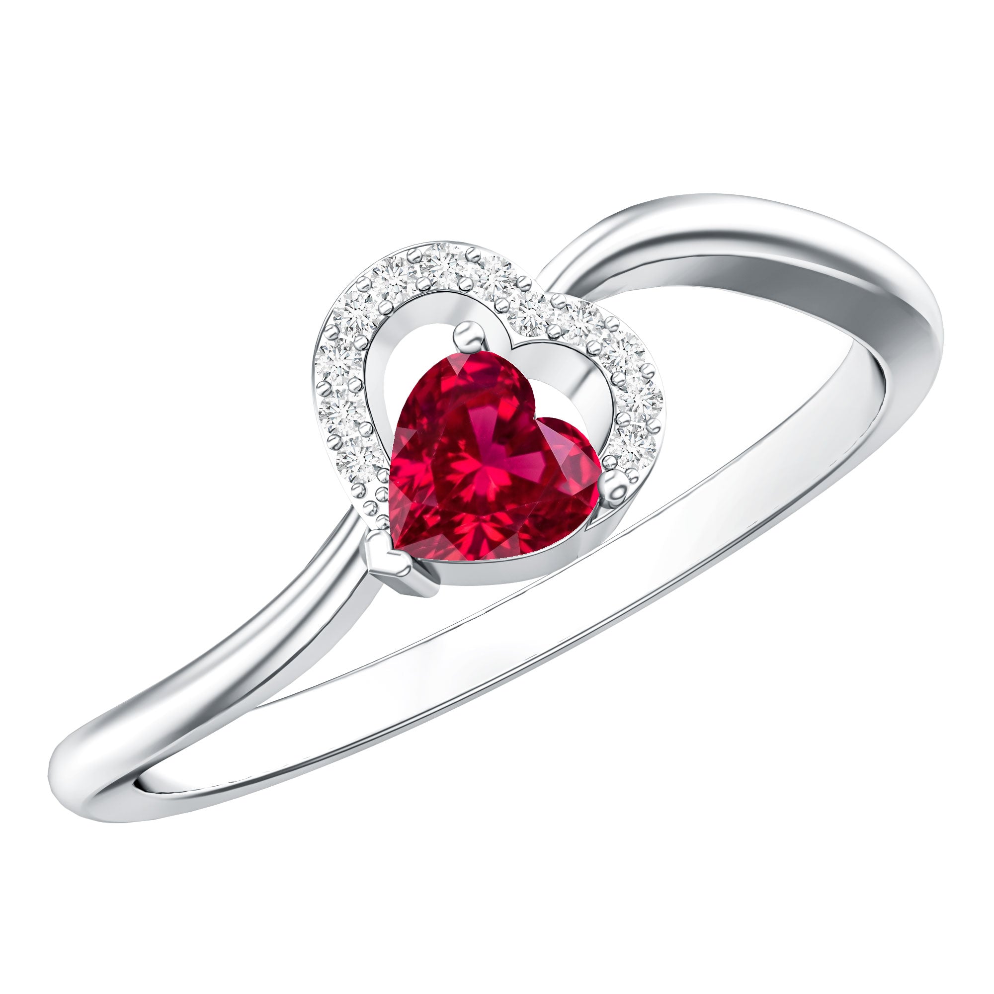 Rosec Jewels-Heart Shape Lab Grown Ruby and Diamond Twisted Promise Ring