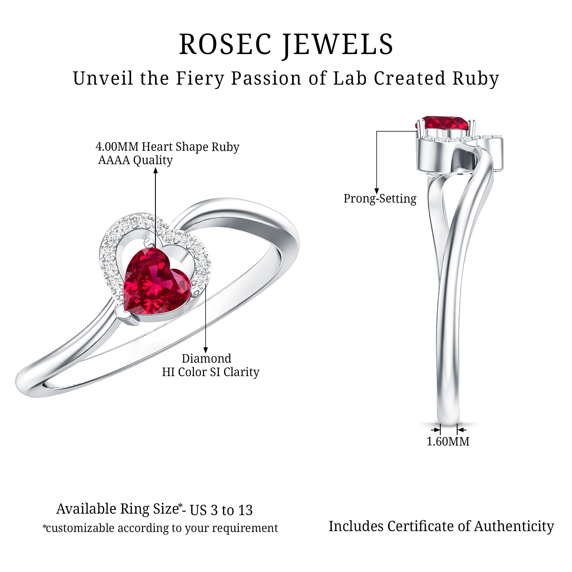 Rosec Jewels-Heart Shape Lab Grown Ruby and Diamond Twisted Promise Ring