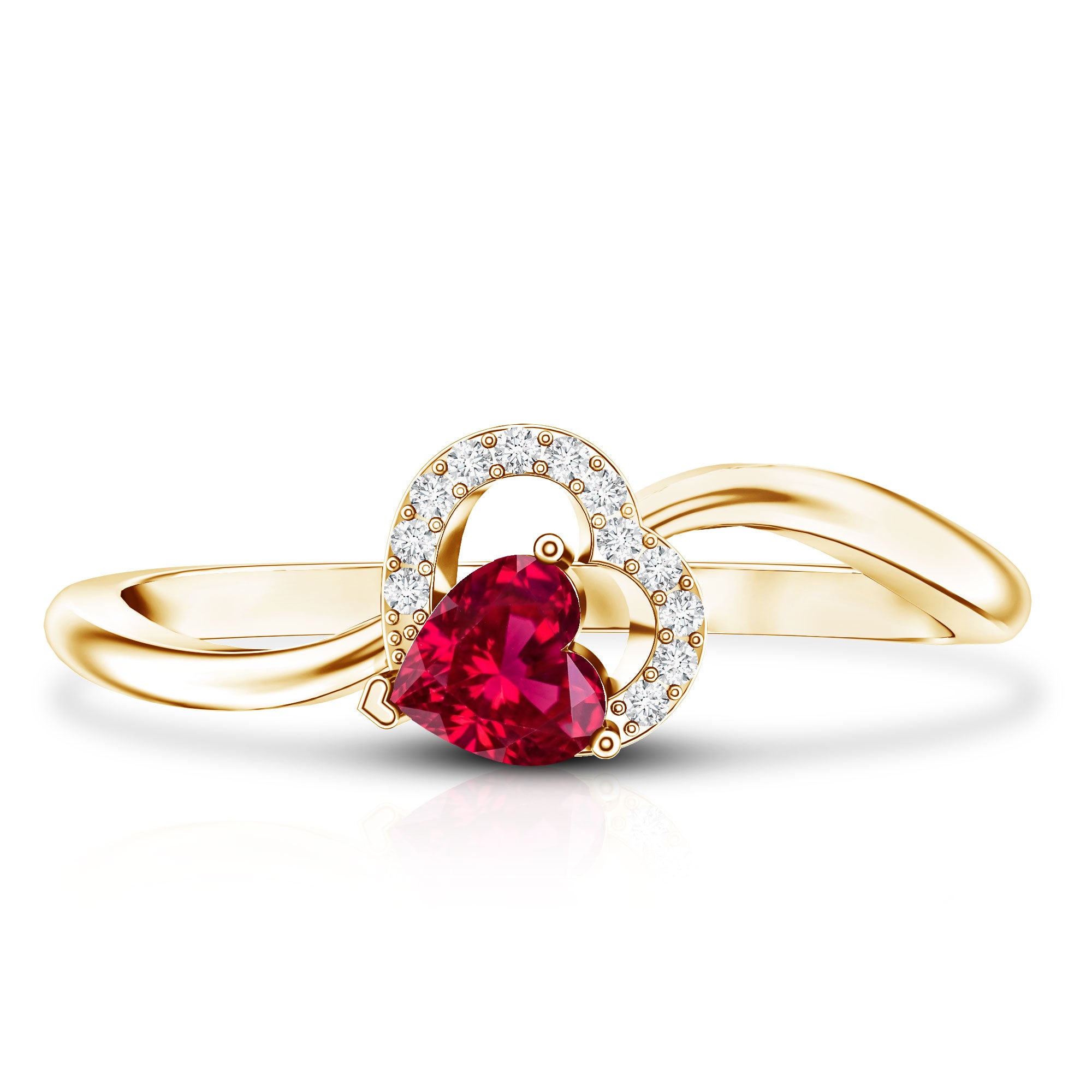 Rosec Jewels-Heart Shape Lab Grown Ruby and Diamond Twisted Promise Ring