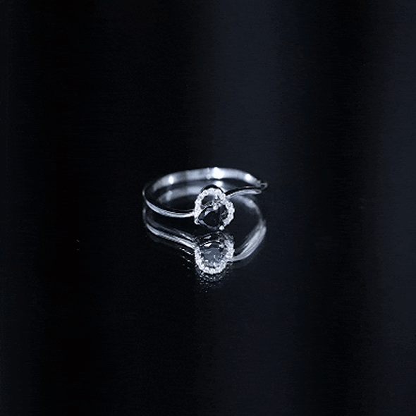 Genuine Black Onyx and Diamond Heart Promise Ring AAA - Rosec Jewels