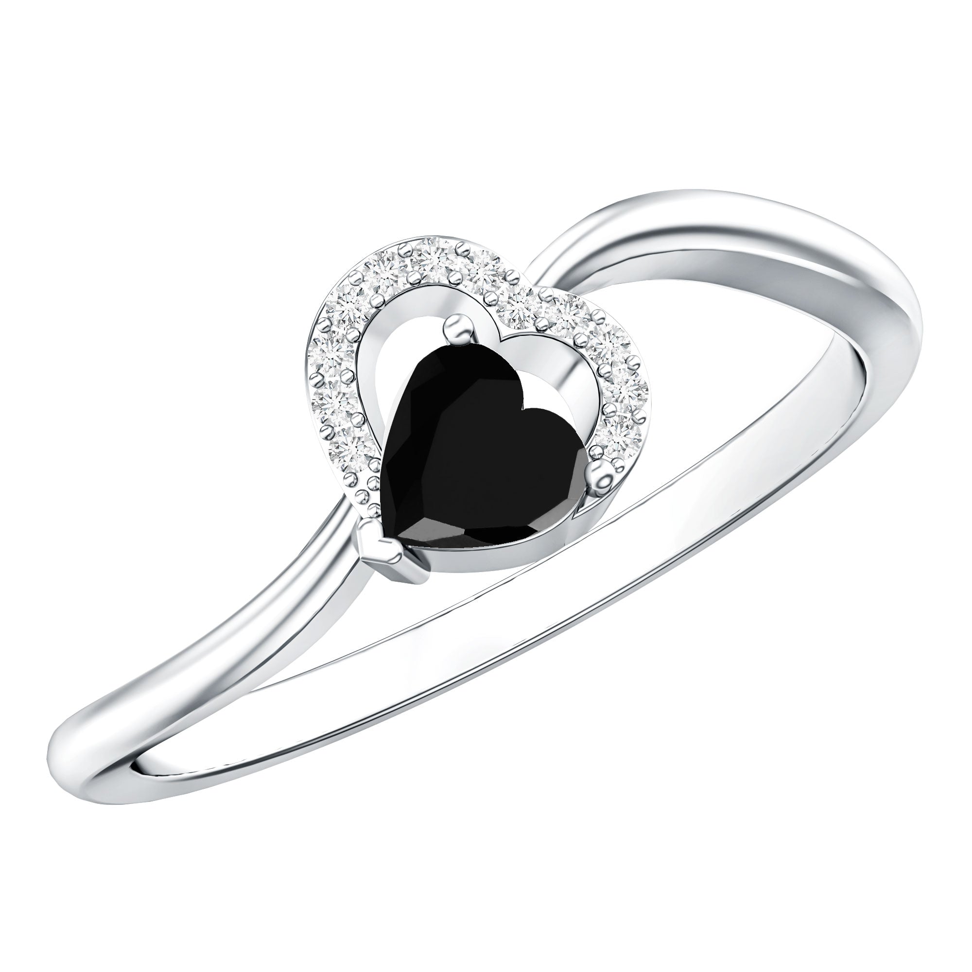 Genuine Black Onyx and Diamond Heart Promise Ring AAA - Rosec Jewels