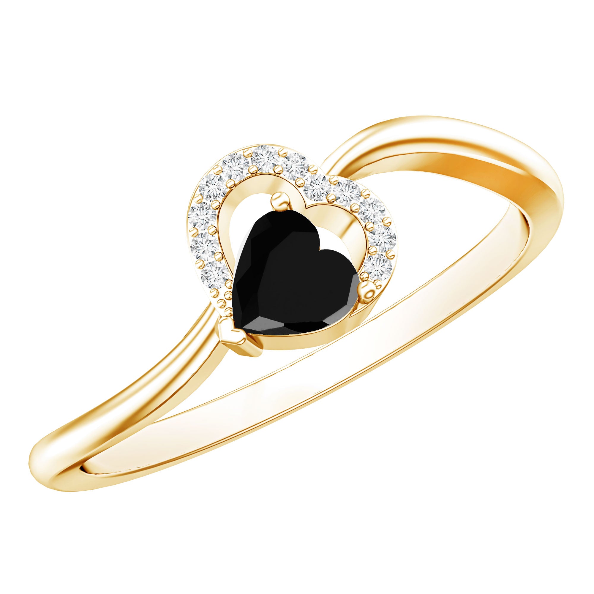 Genuine Black Onyx and Diamond Heart Promise Ring AAA - Rosec Jewels