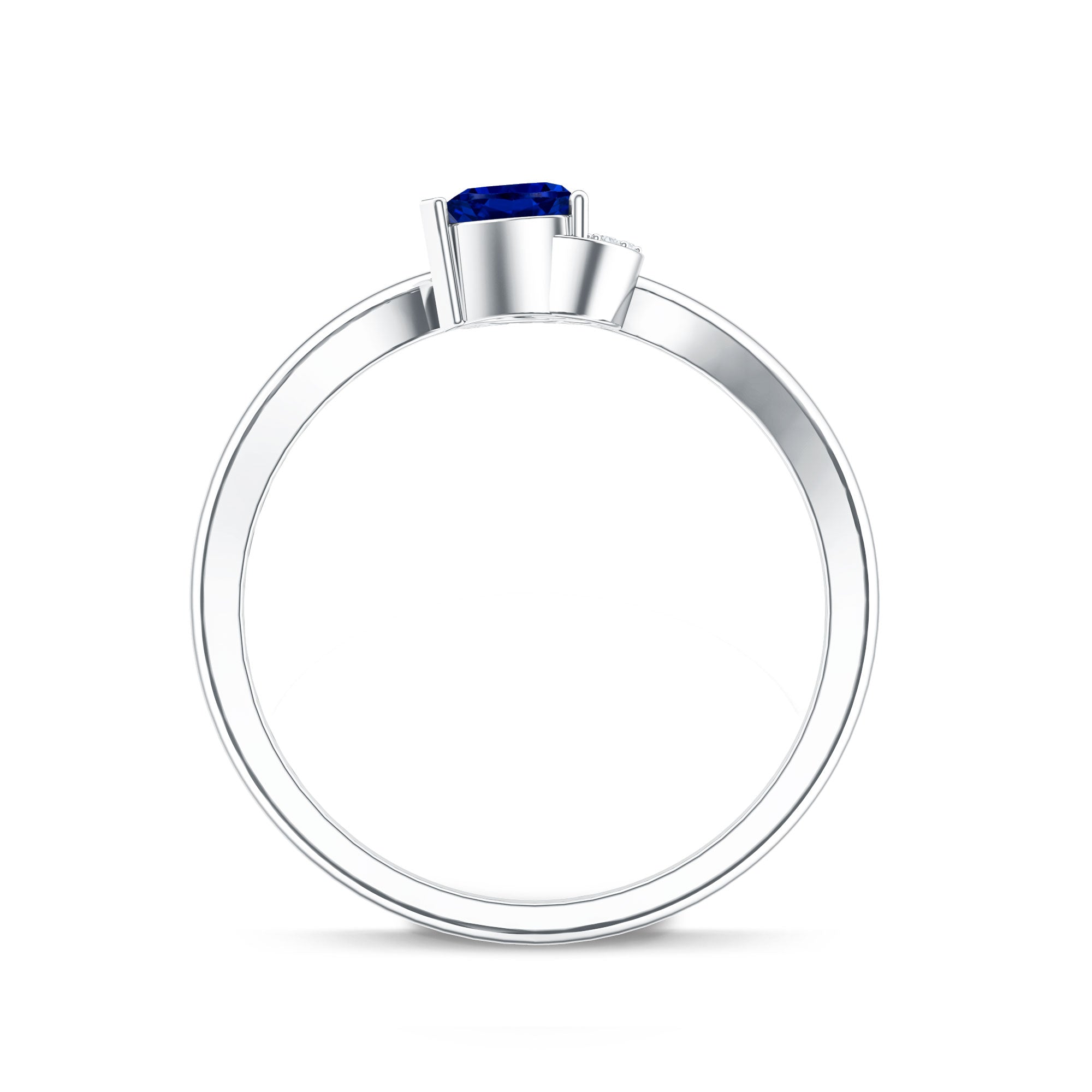 Certified Lab Grown Blue Sapphire Heart Promise Ring with Diamond AAAA - Rosec Jewels