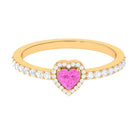 Heart Shape Pink Sapphire Engagement Ring with Diamond Halo Pink Sapphire - ( AAA ) - Quality - Rosec Jewels
