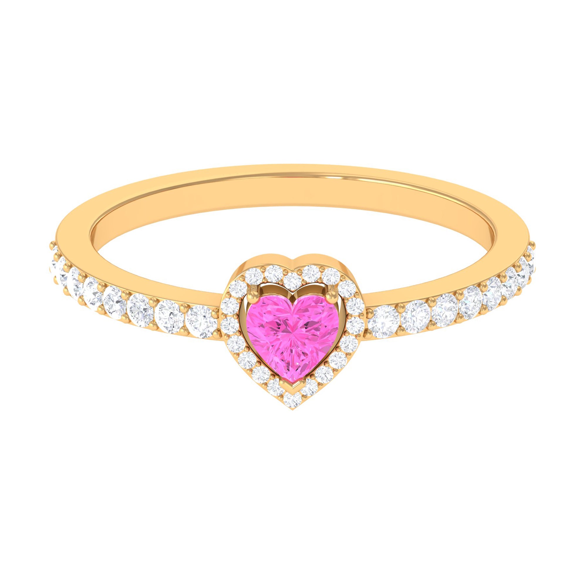 Heart Shape Pink Sapphire Engagement Ring with Diamond Halo Pink Sapphire - ( AAA ) - Quality - Rosec Jewels