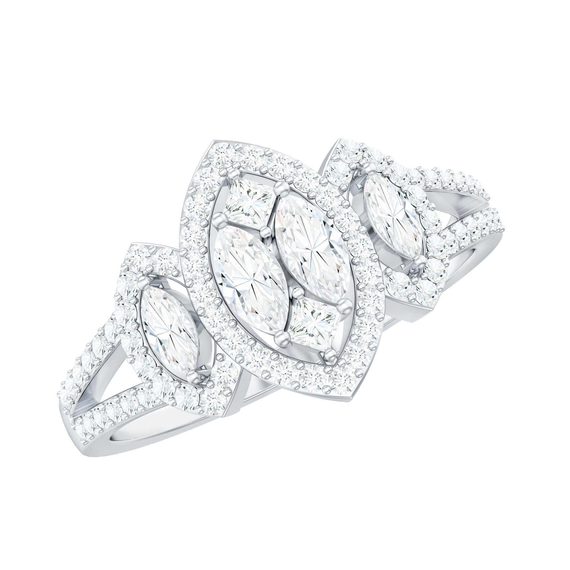 Certified Moissanite Unique Engagement Ring in Split Shank D-VS1 - Rosec Jewels