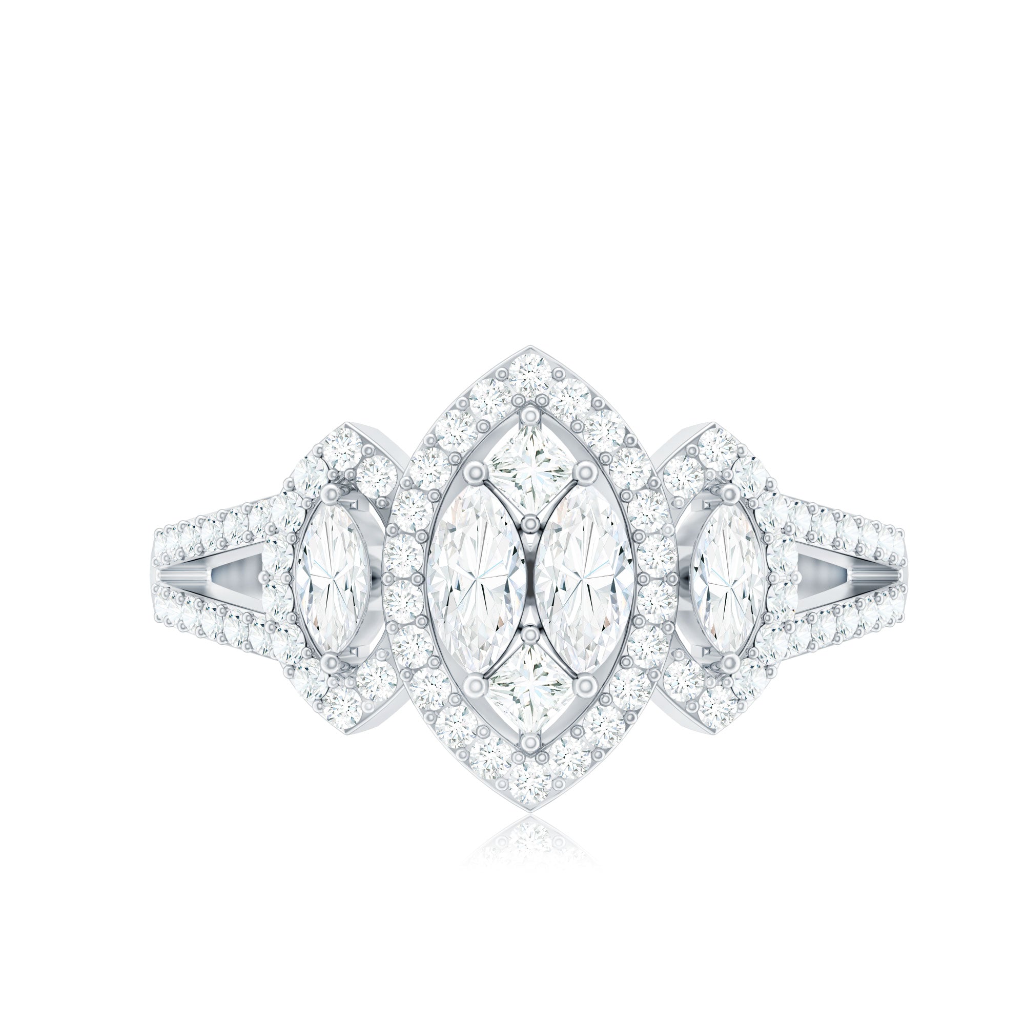 Certified Moissanite Unique Engagement Ring in Split Shank D-VS1 - Rosec Jewels