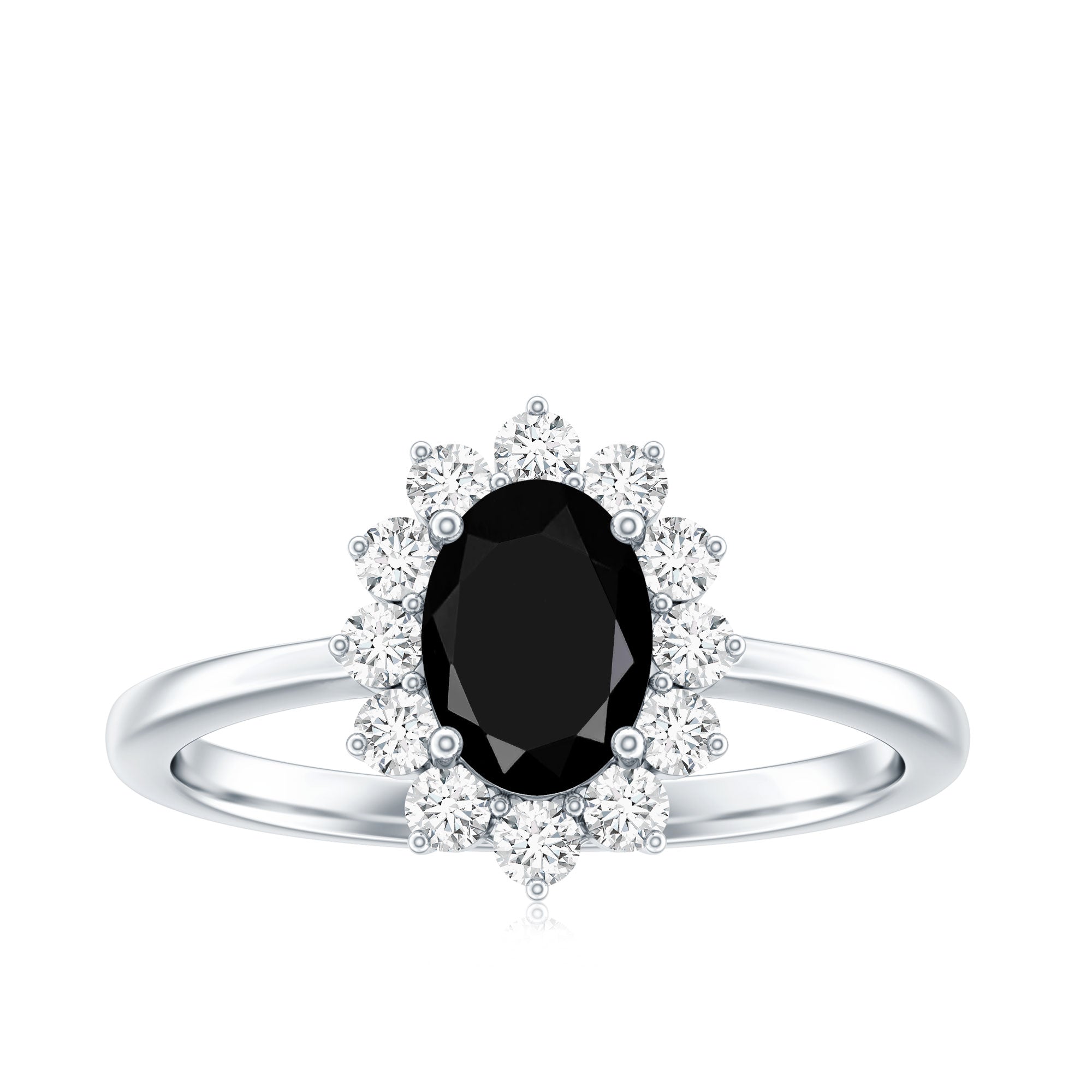 1.9 Carat Lab Grown Black Diamond Oval Engagement Ring with White Diamond Halo AAAA ( Synthetic ) - Rosec Jewels